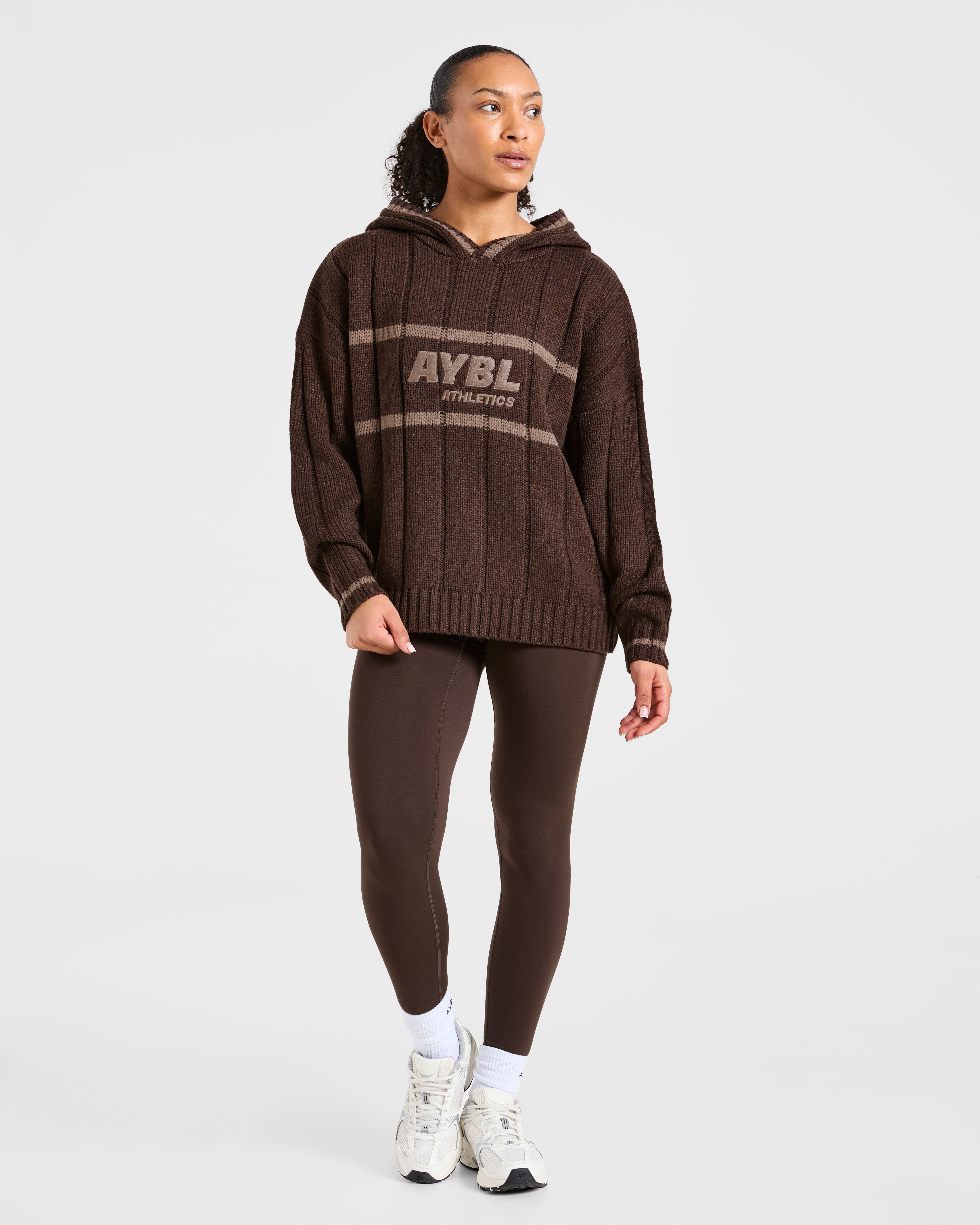 Athletics Oversized Knitted Hoodie - Brown