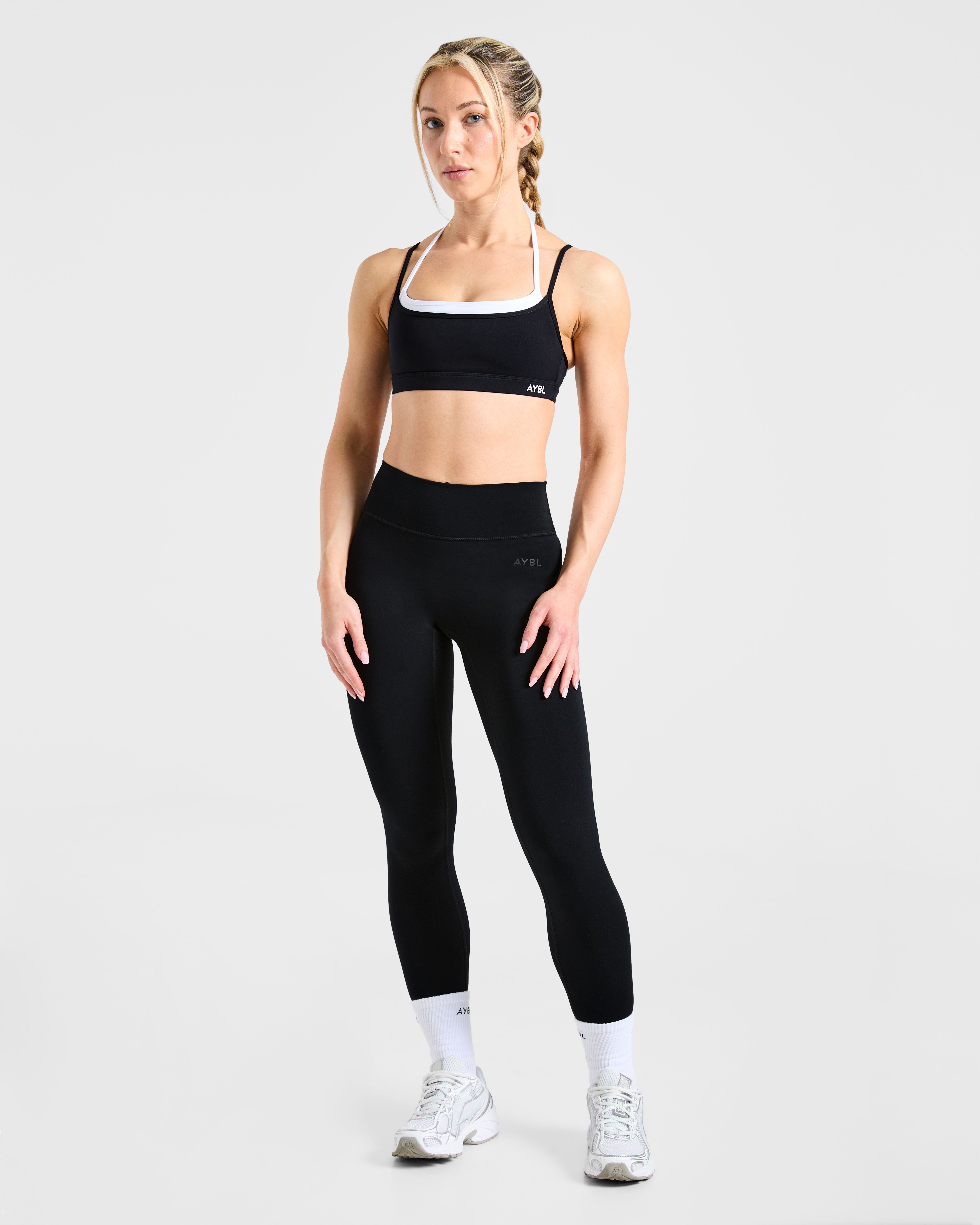 Essential Double Layer Sports Bra - Black/White