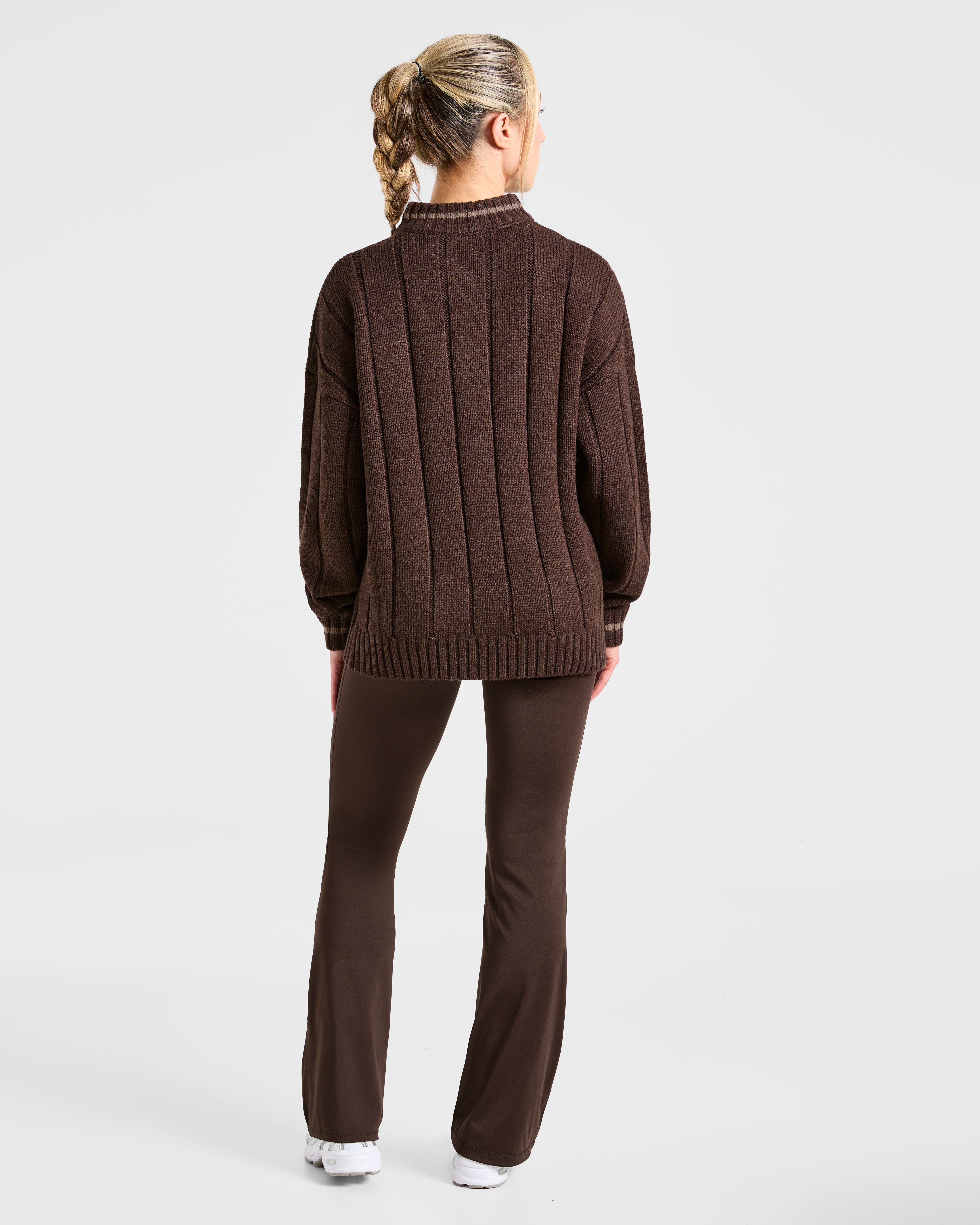 Athletics Oversized Knitted 1/4 Zip - Brown