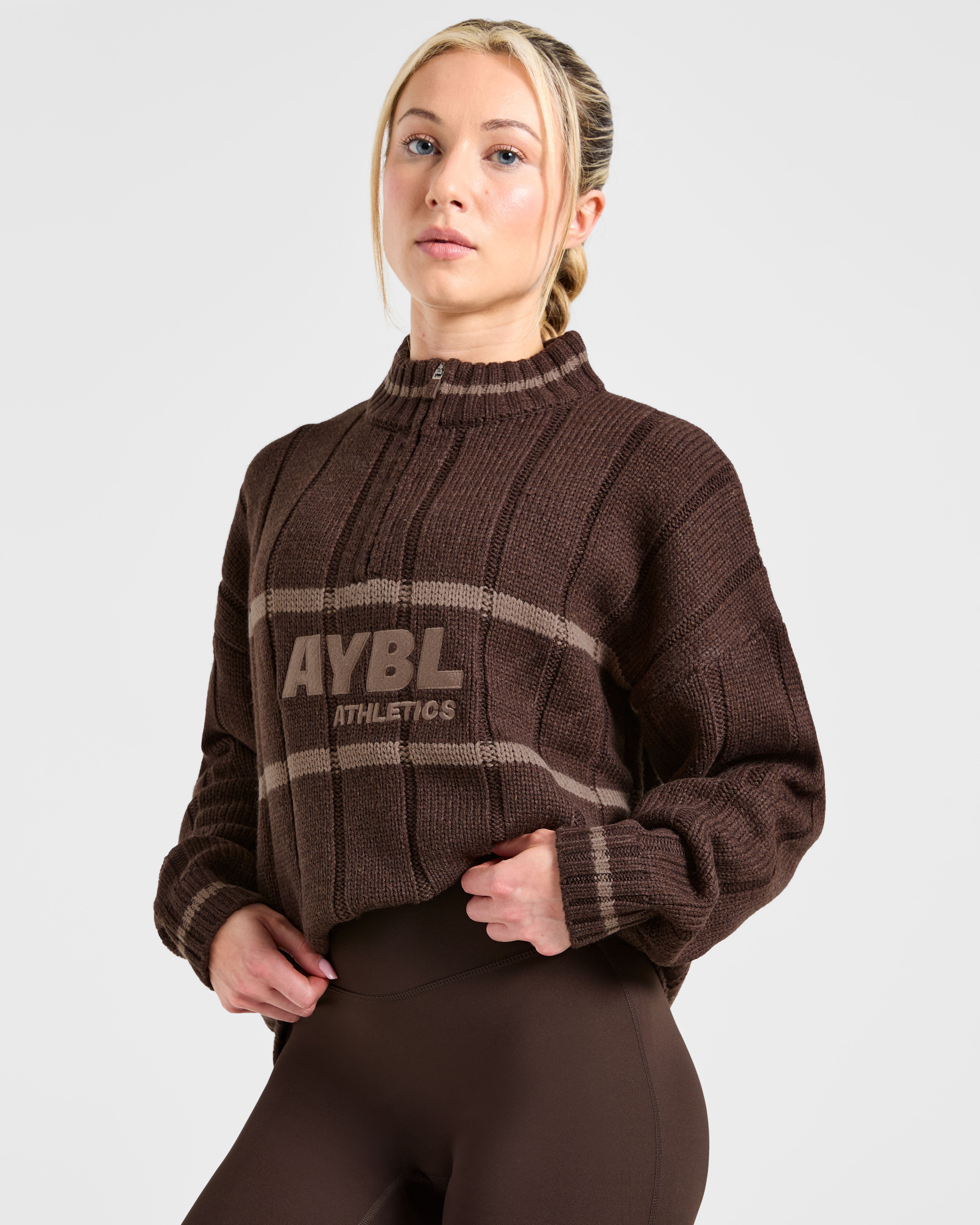 Athletics Oversized Knitted 1/4 Zip - Brown