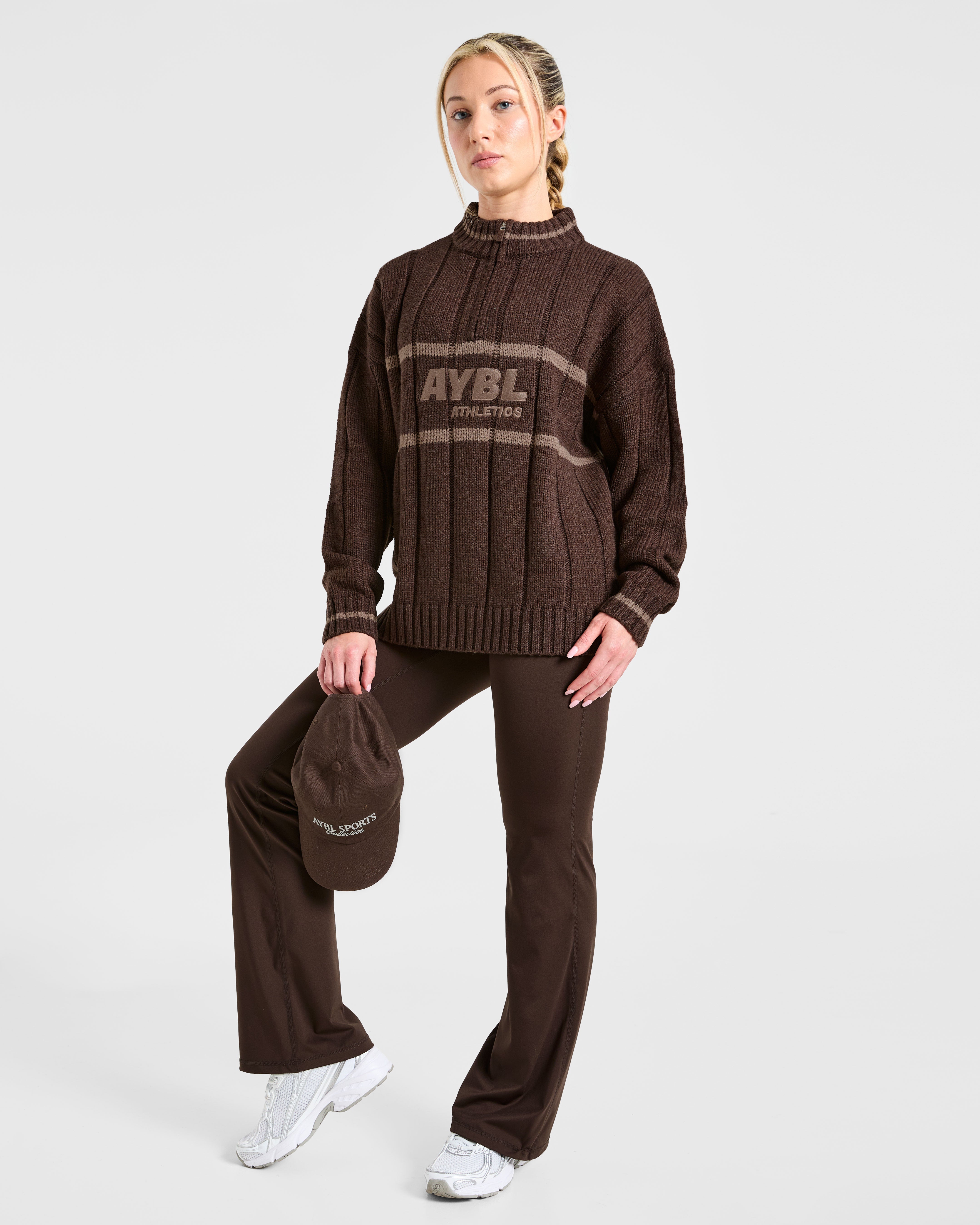 Athletics Oversized Knitted 1/4 Zip - Brown