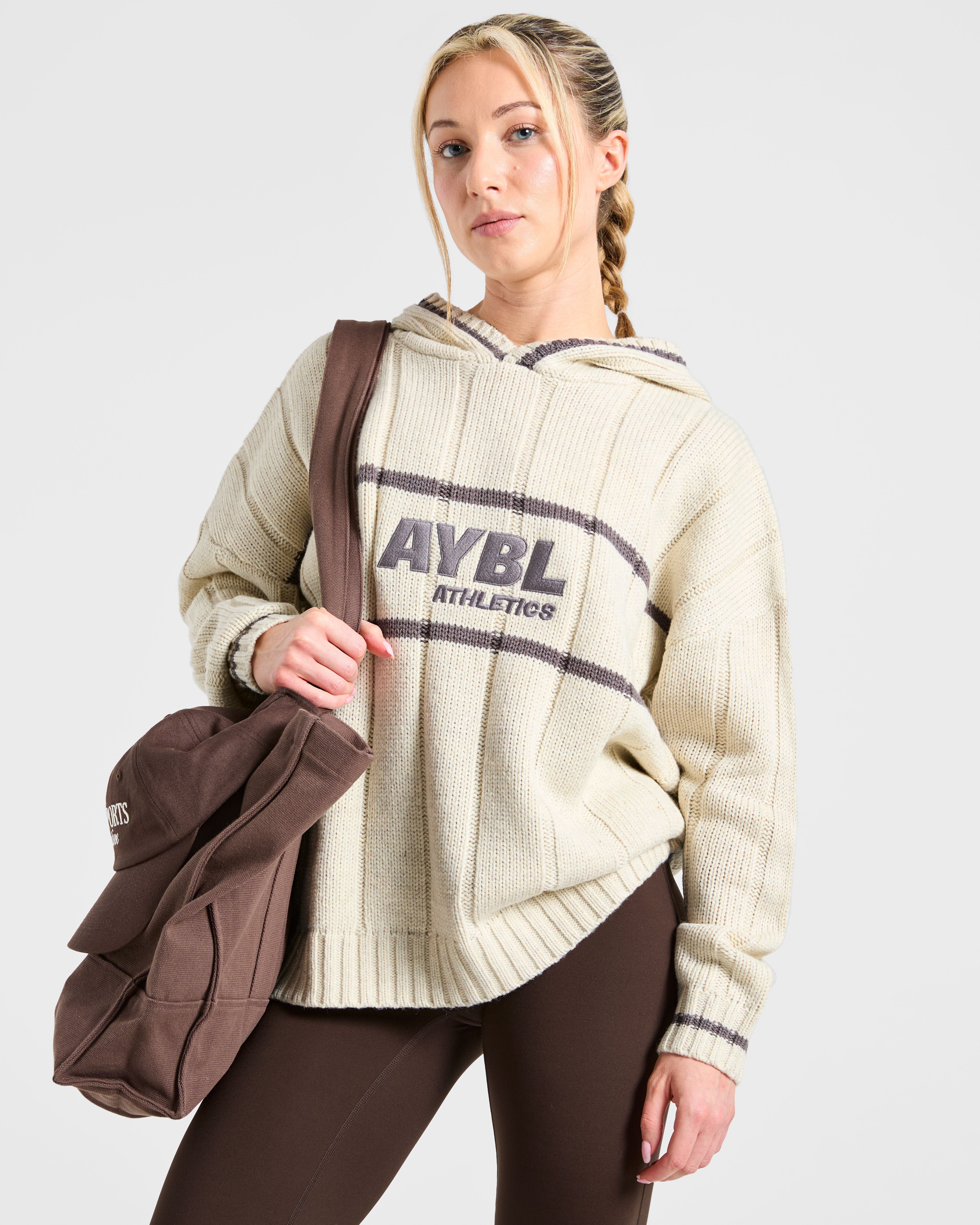 Athletics Oversized Knitted Hoodie - Oatmeal