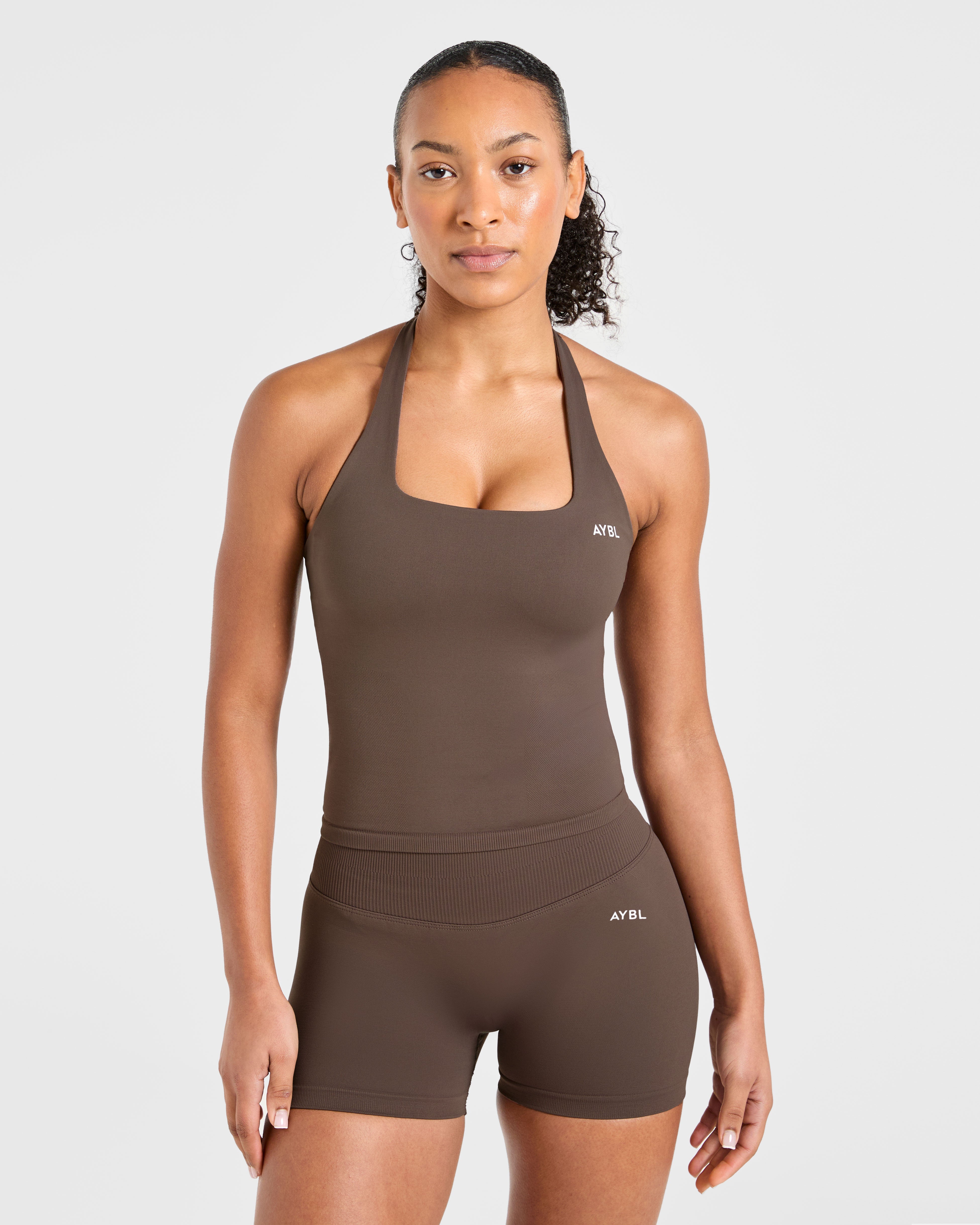 Enhance Seamless Halterneck Top - Brown
