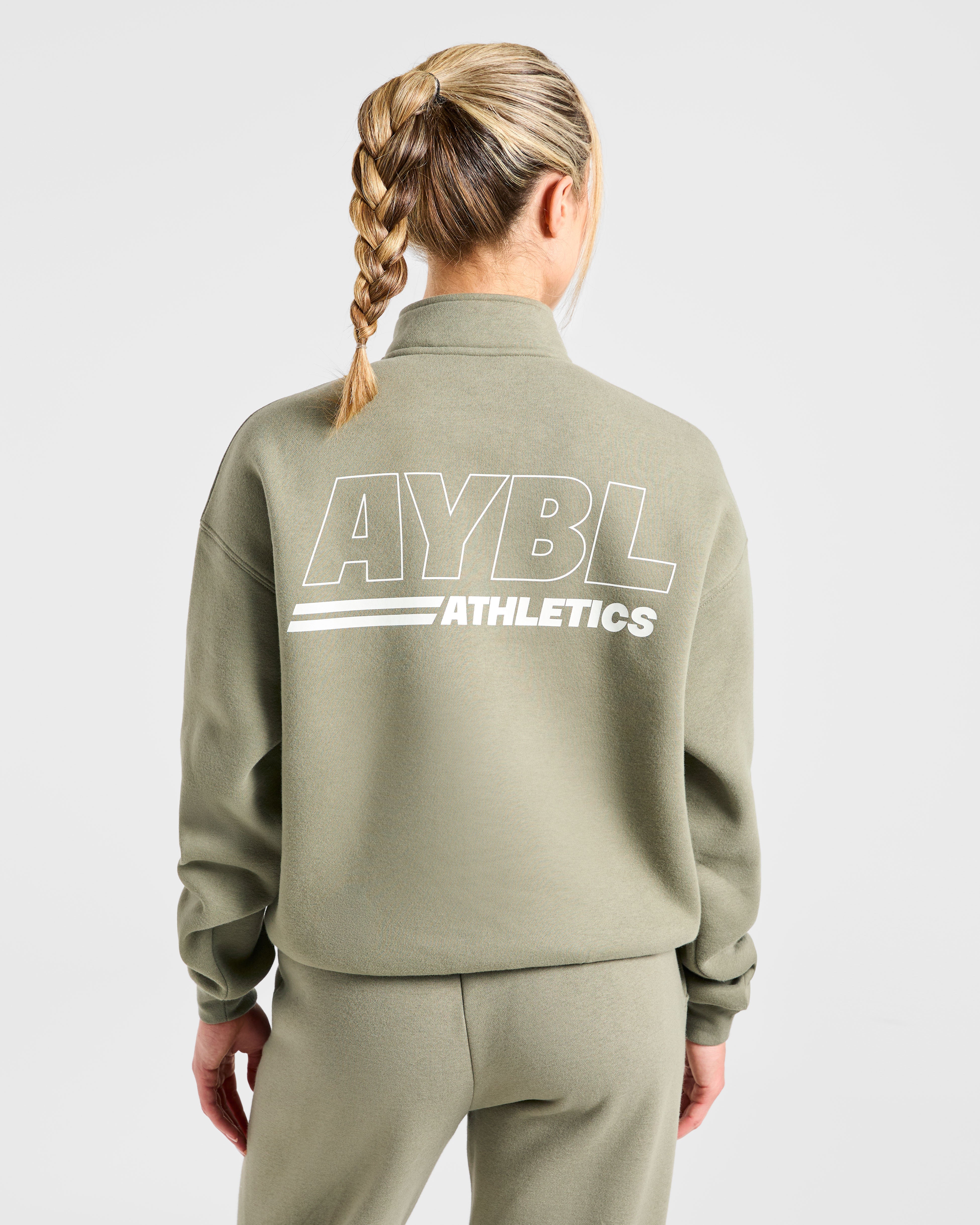 Athletics Track Oversized 1/4 Zip Pullover - Muted Olive