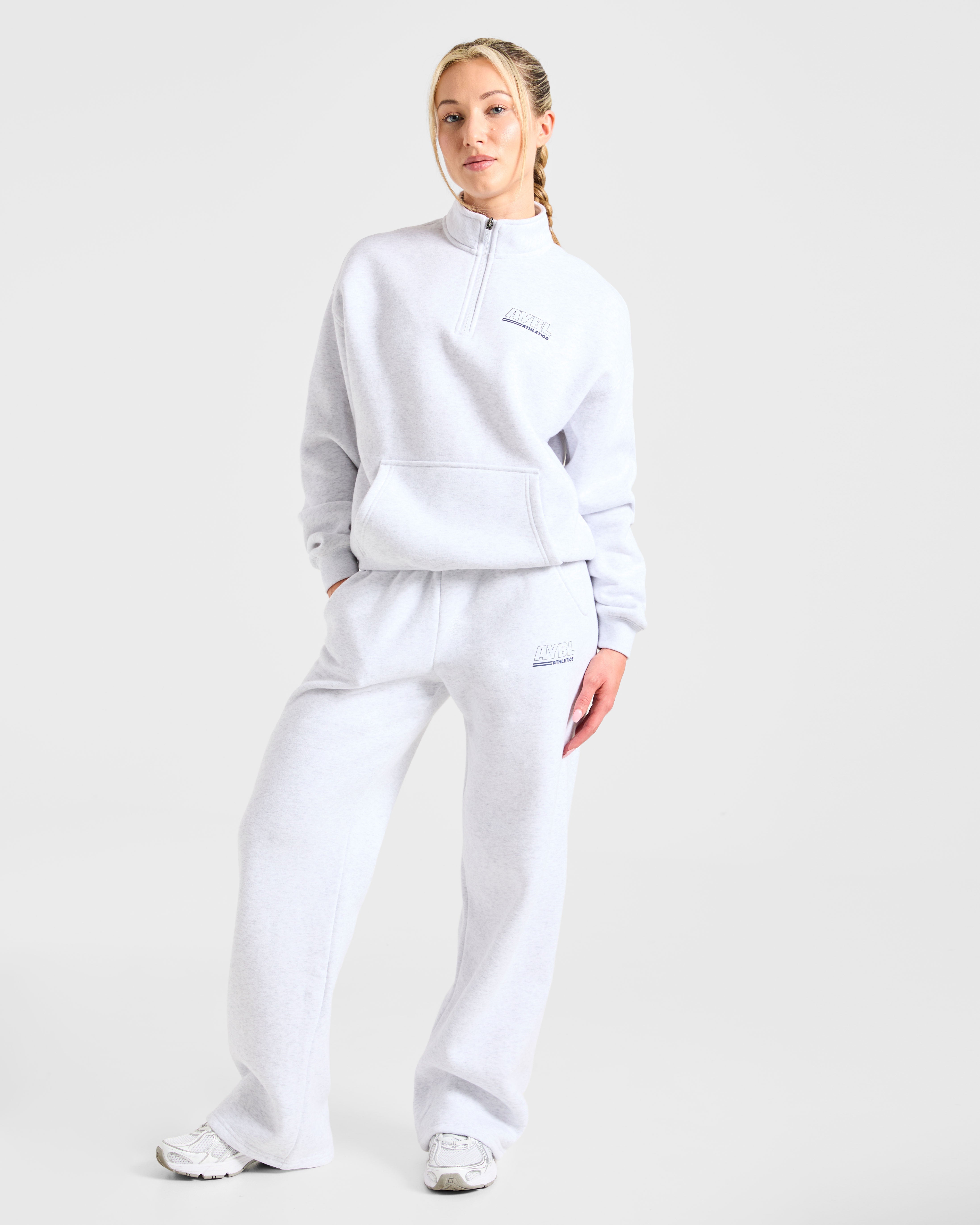 Athletics Track Oversized 1/4 Zip Pullover - Heather Grey/Navy