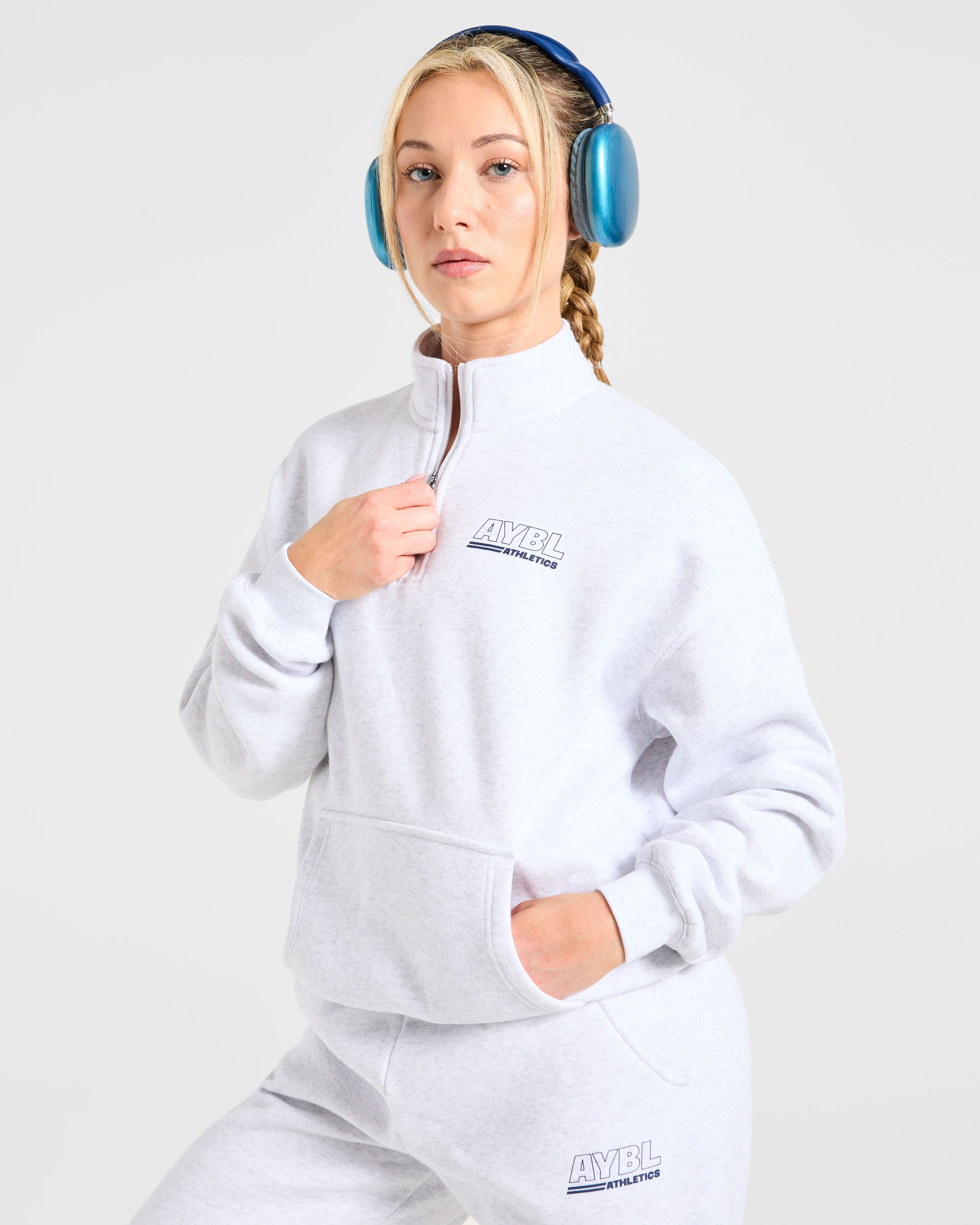 Athletics Track Oversized 1/4 Zip Pullover - Heather Grey/Navy