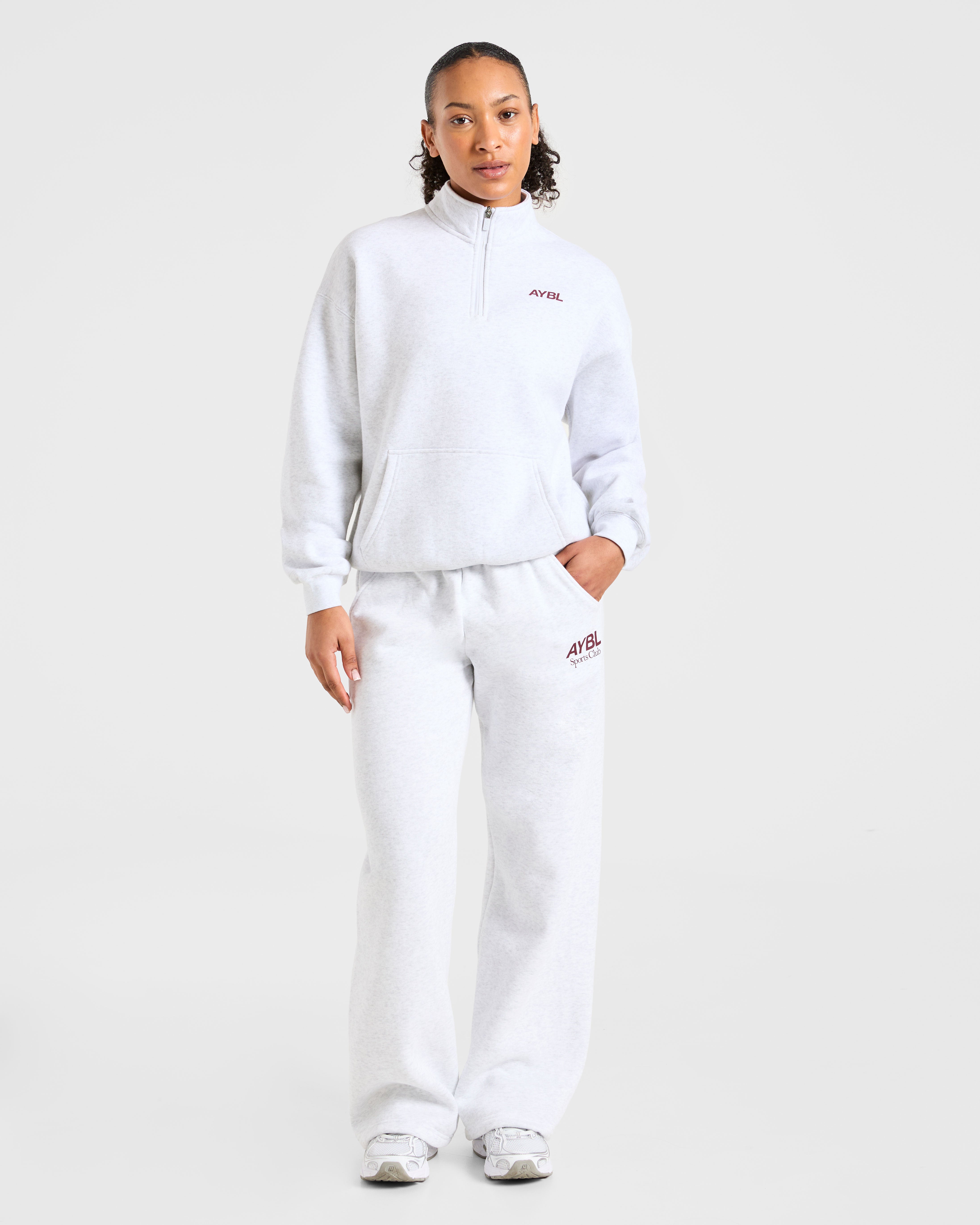 Sports Club Oversized 1/4 Zip Pullover - Grey Marl/Burgundy