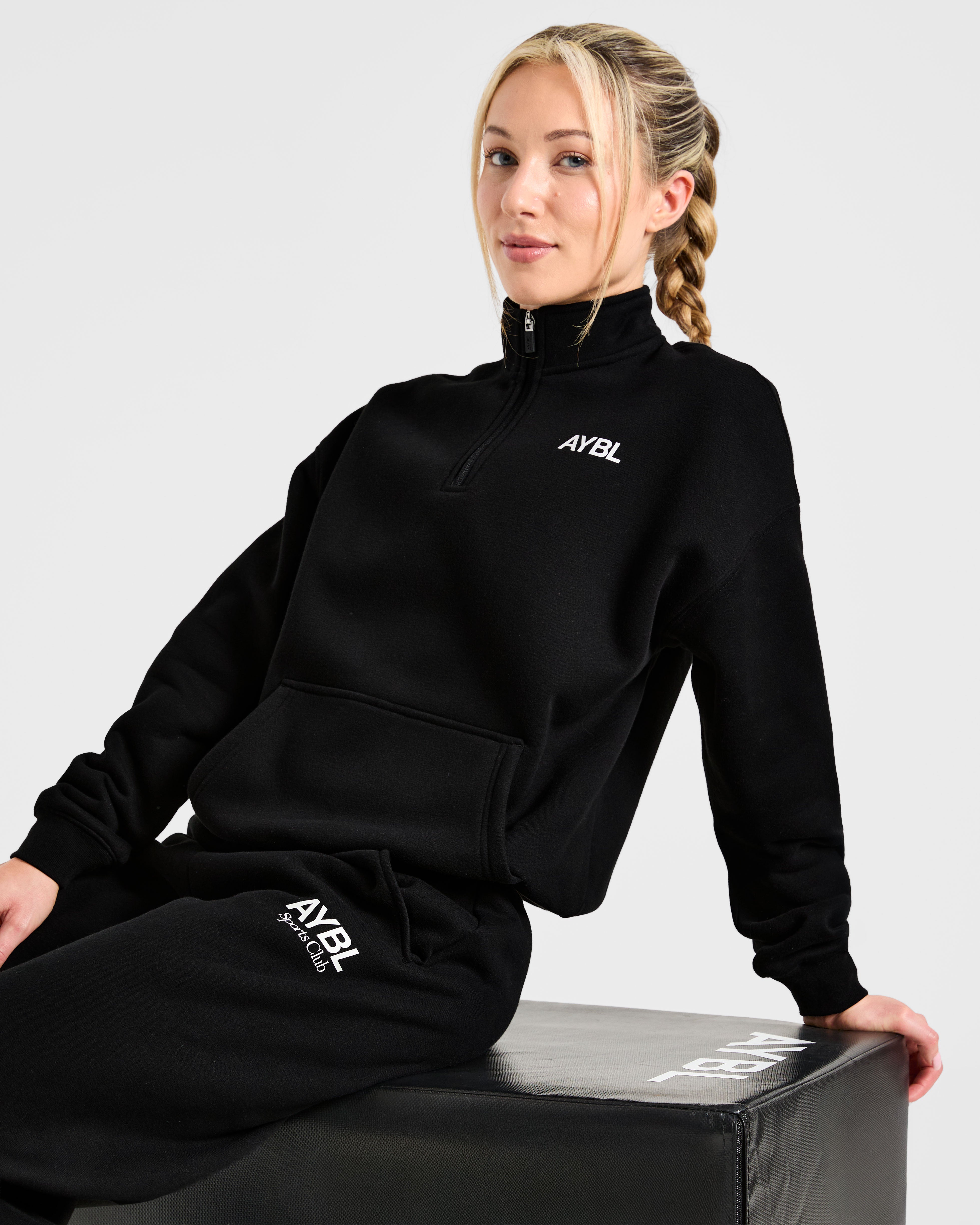 Sports Club Oversized 1/4 Zip Pullover - Black/White