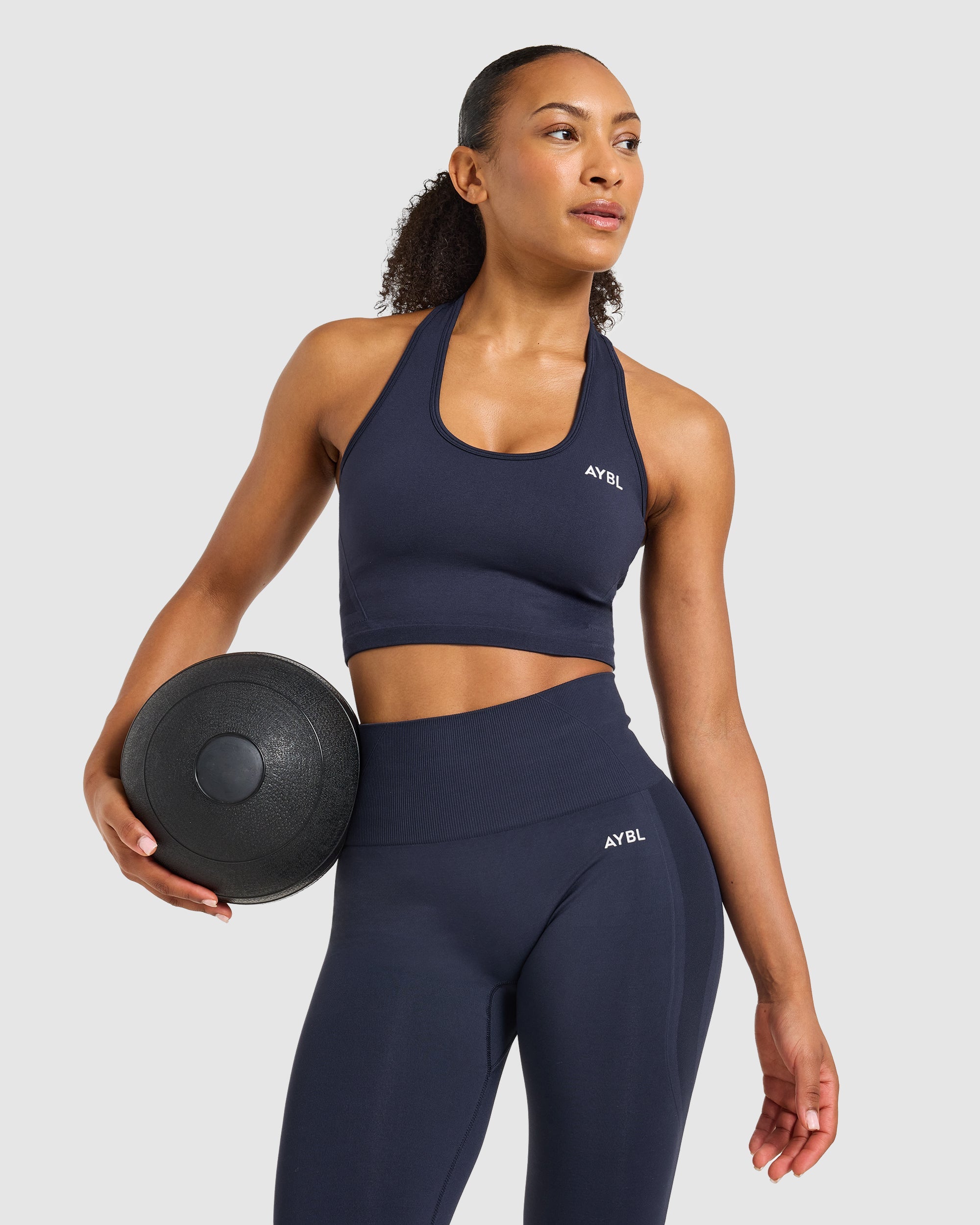 Empower Seamless Halterneck Crop Top - Navy