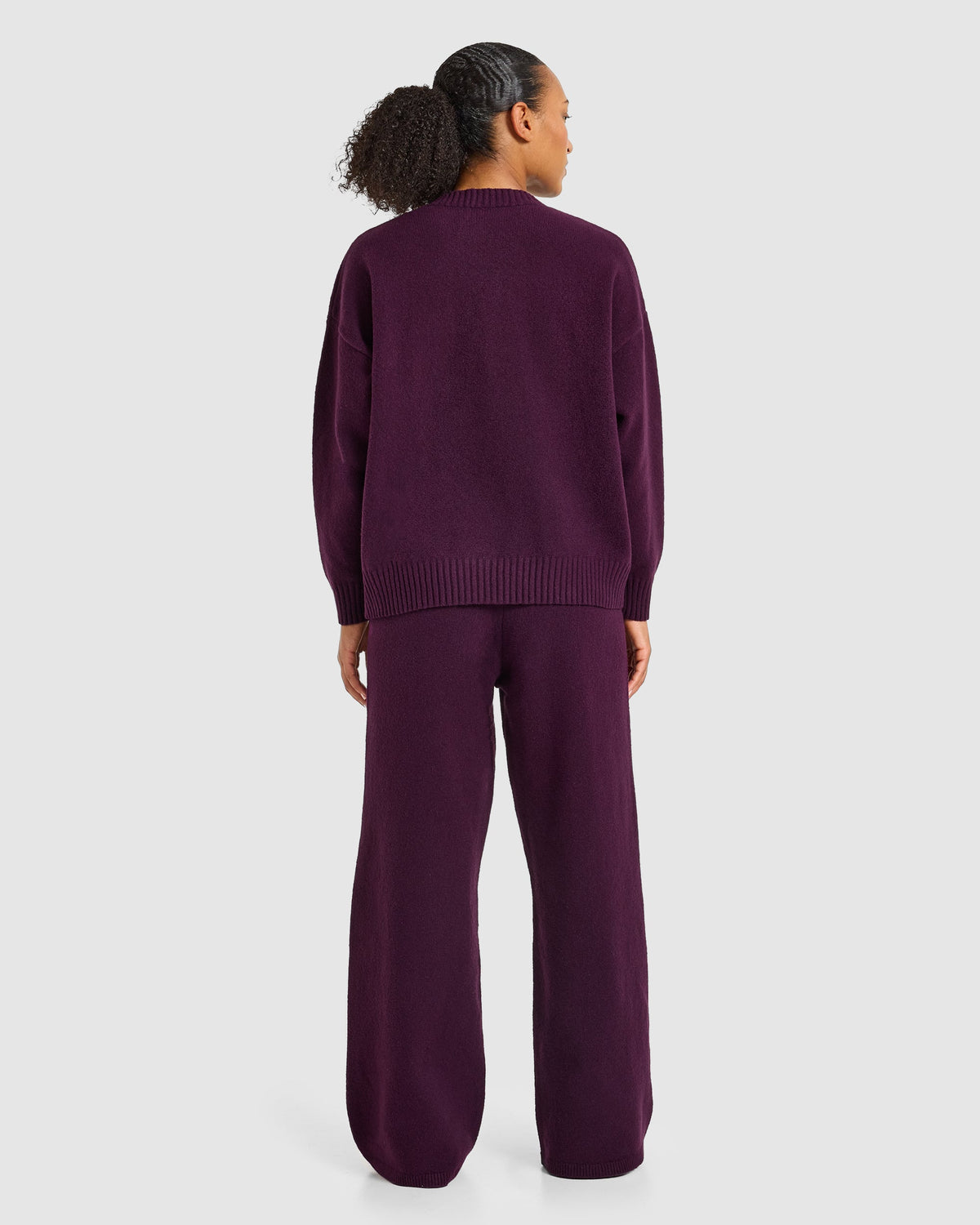 Varsity Oversized Knitted Sweater - Plum
