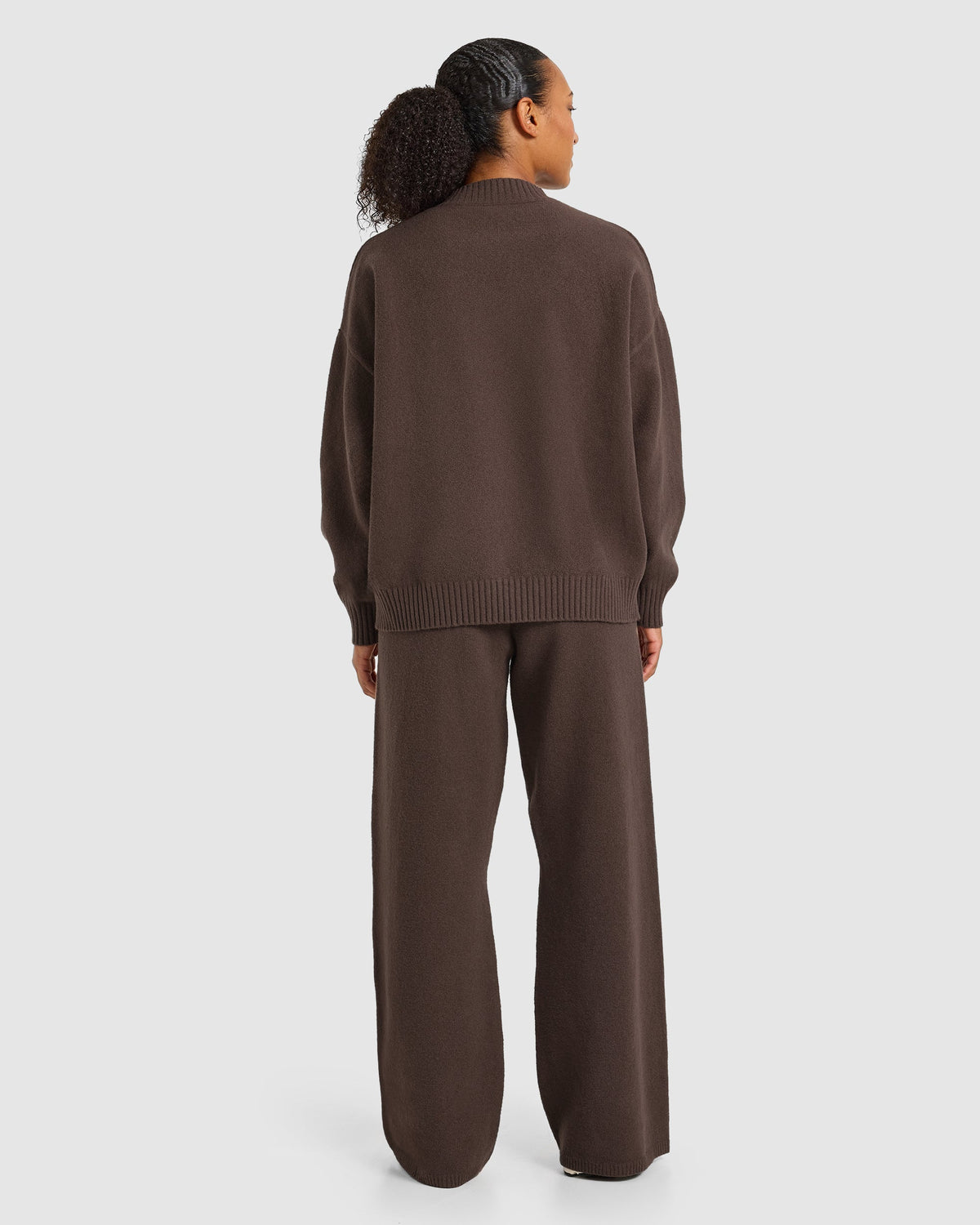 Varsity Oversized Knitted 1/4 Zip Pullover - Brown