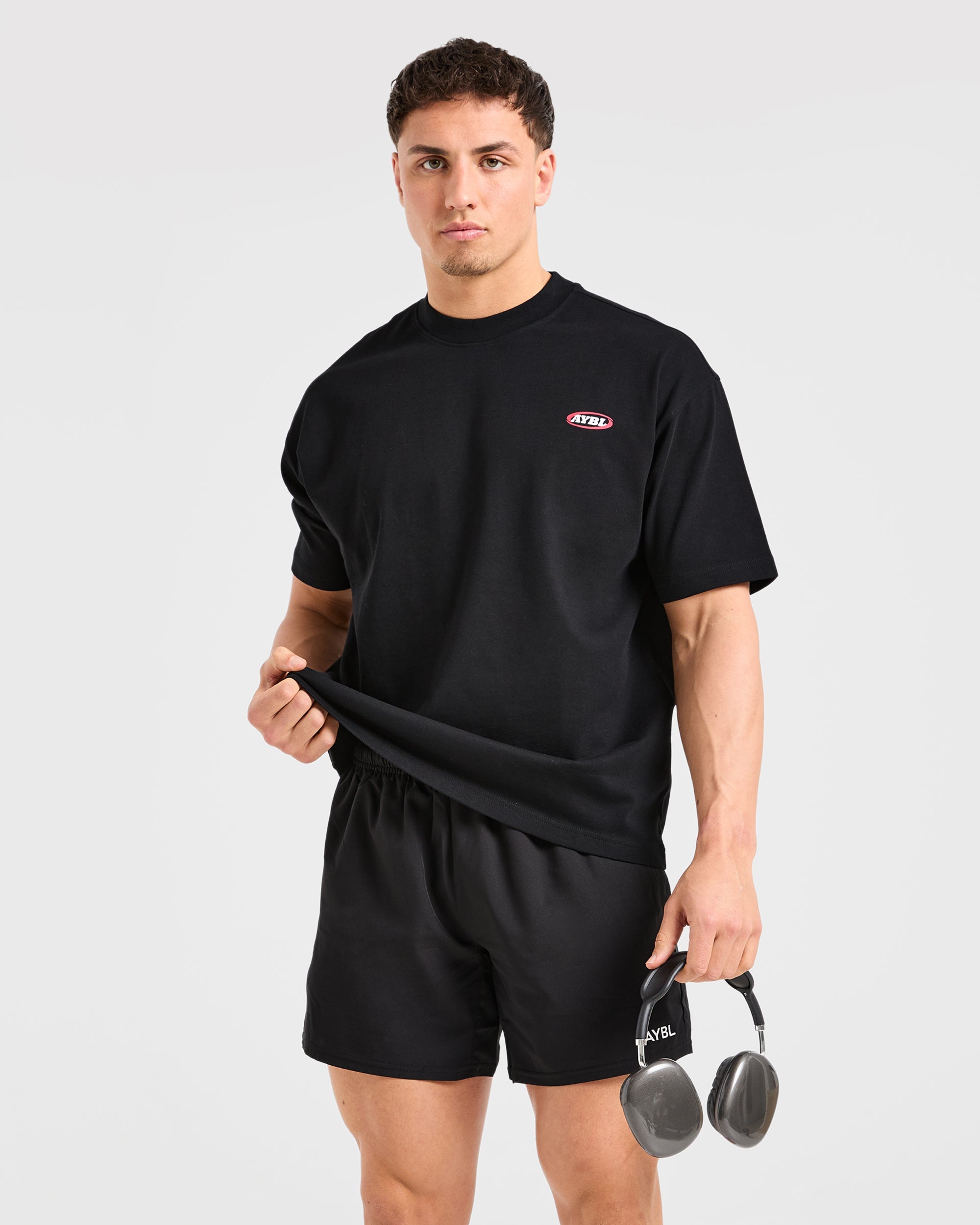 Athletics Script Oversized T Shirt - Black