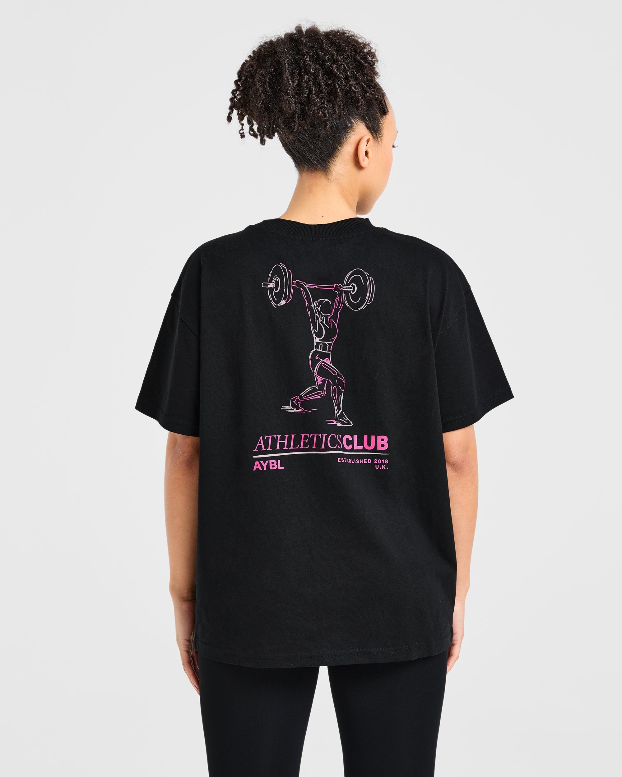 Power Lifting Illustration T Shirt - Black/Pink