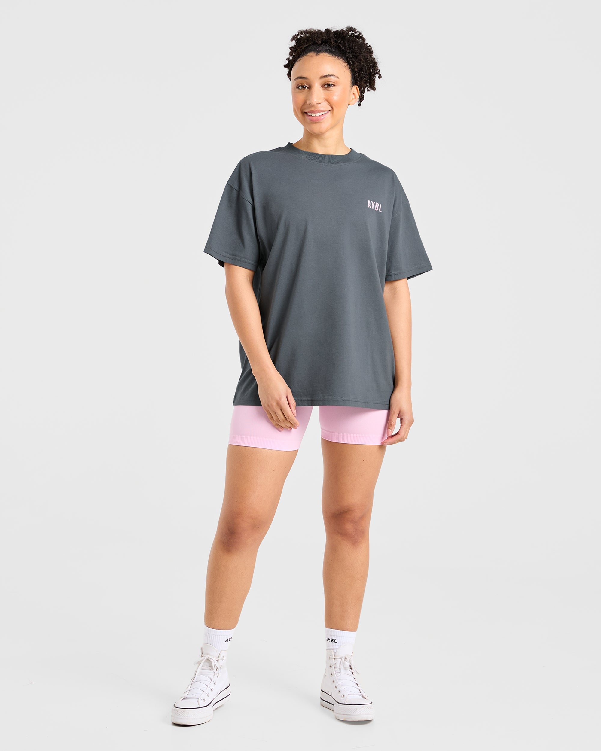 Sculpting Season Oversized T Shirt - Grey/Pink