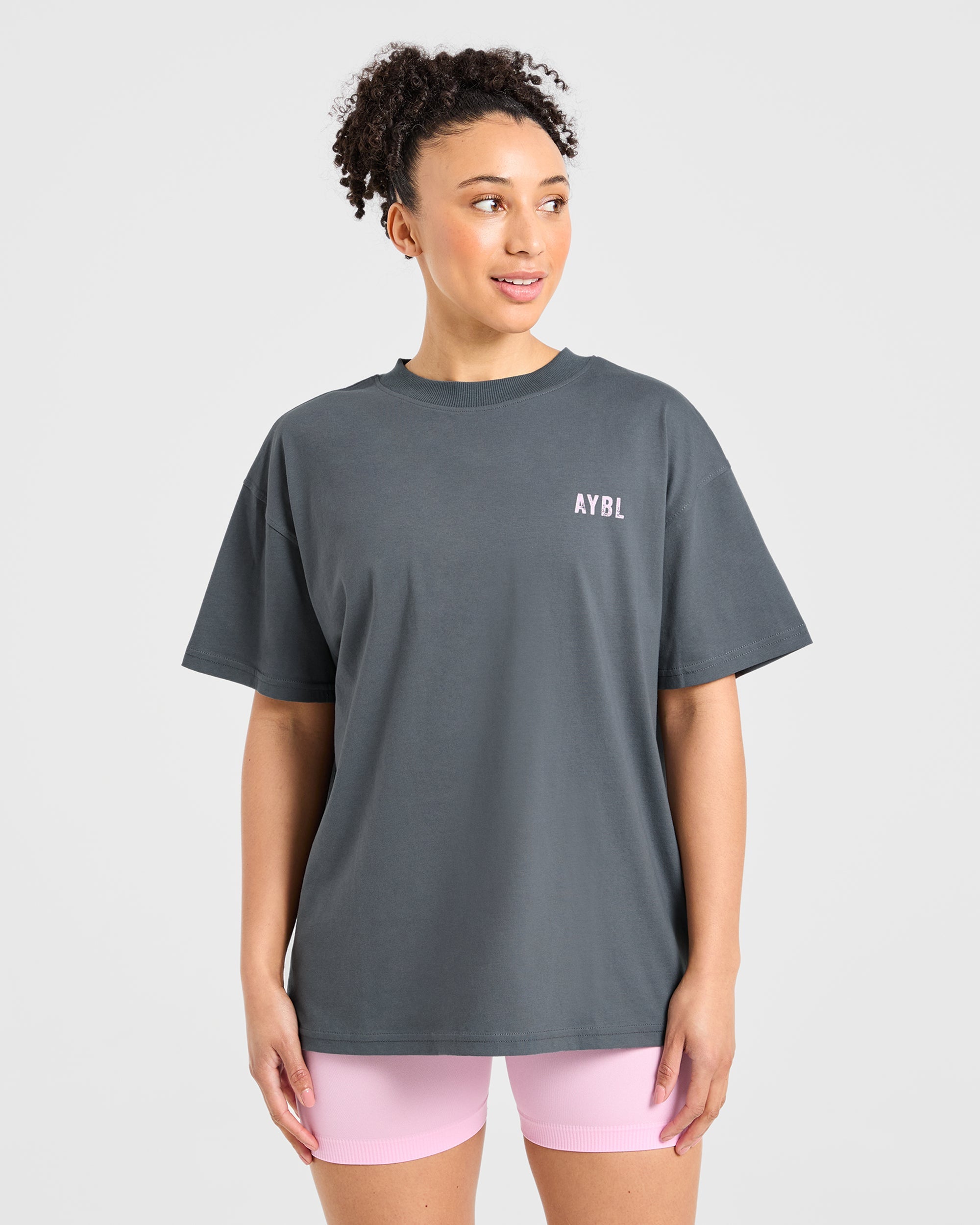 Sculpting Season Oversized T Shirt - Grey/Pink