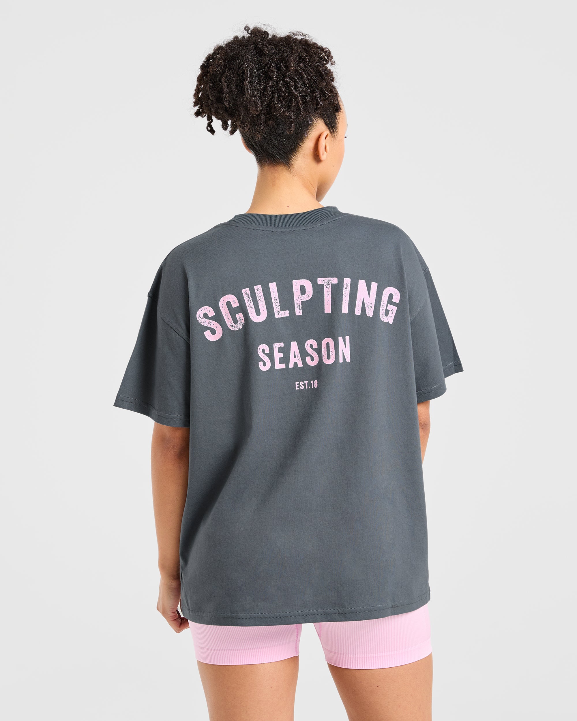 Sculpting Season Oversized T Shirt - Grey/Pink