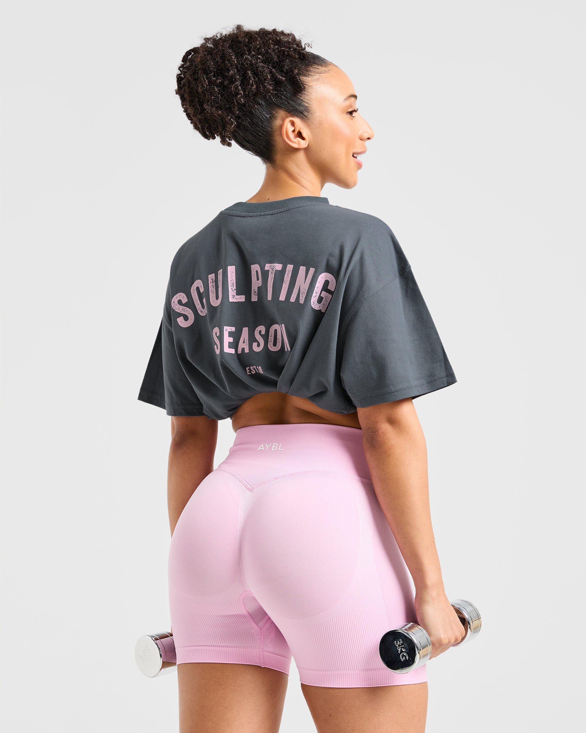 Sculpting Season Oversized T Shirt - Grey/Pink