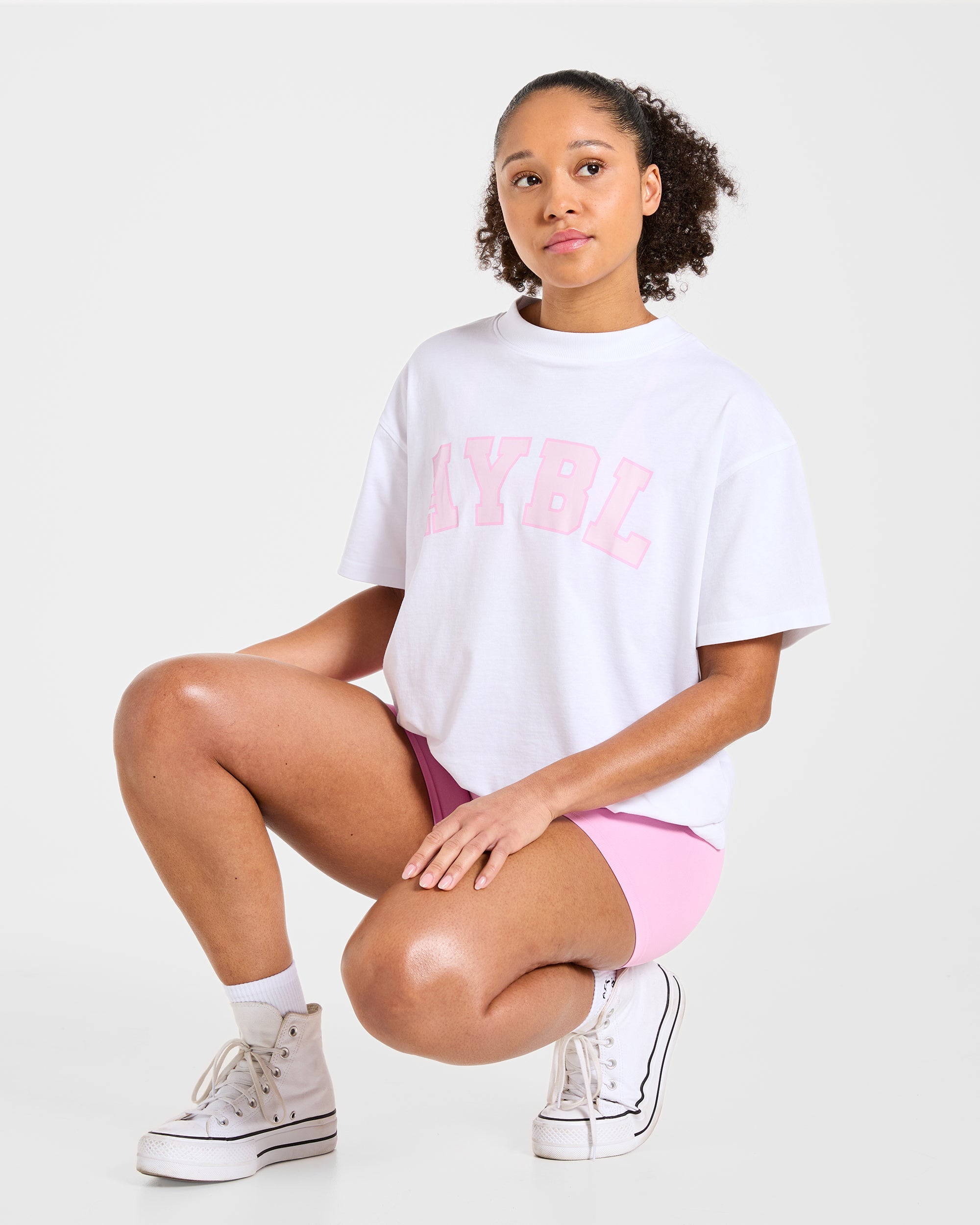 Varsity 2.0 Oversized T Shirt - White/Pink