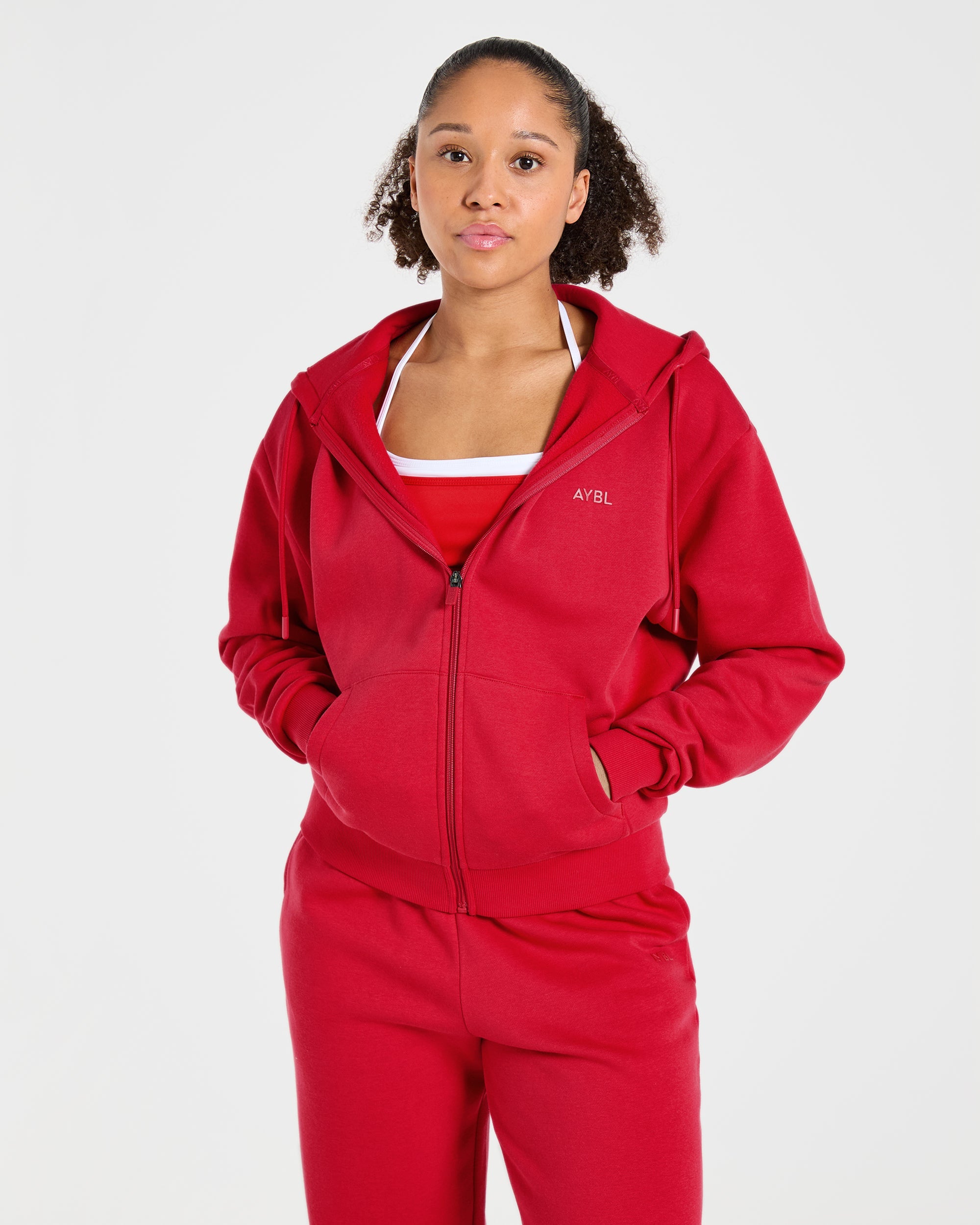 Lifestyle Oversized Zip Up Hoodie - Red