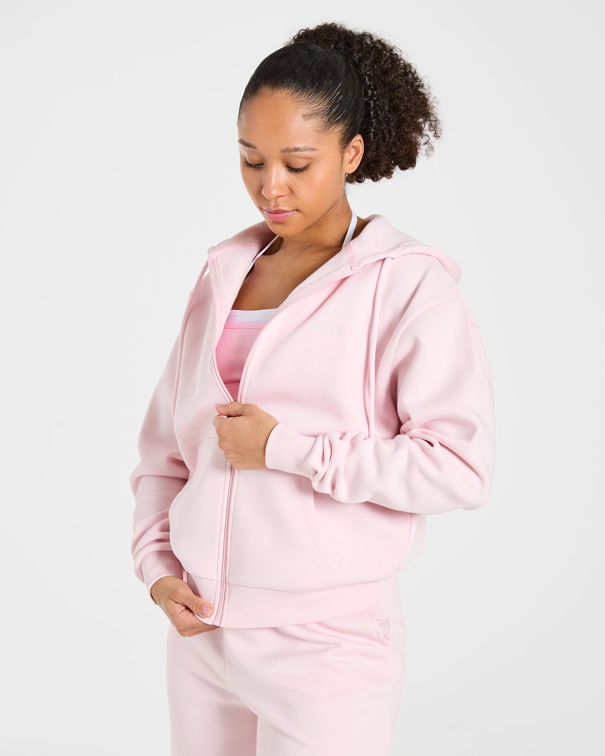 Lifestyle Oversized Zip Up Hoodie - Pastel Pink