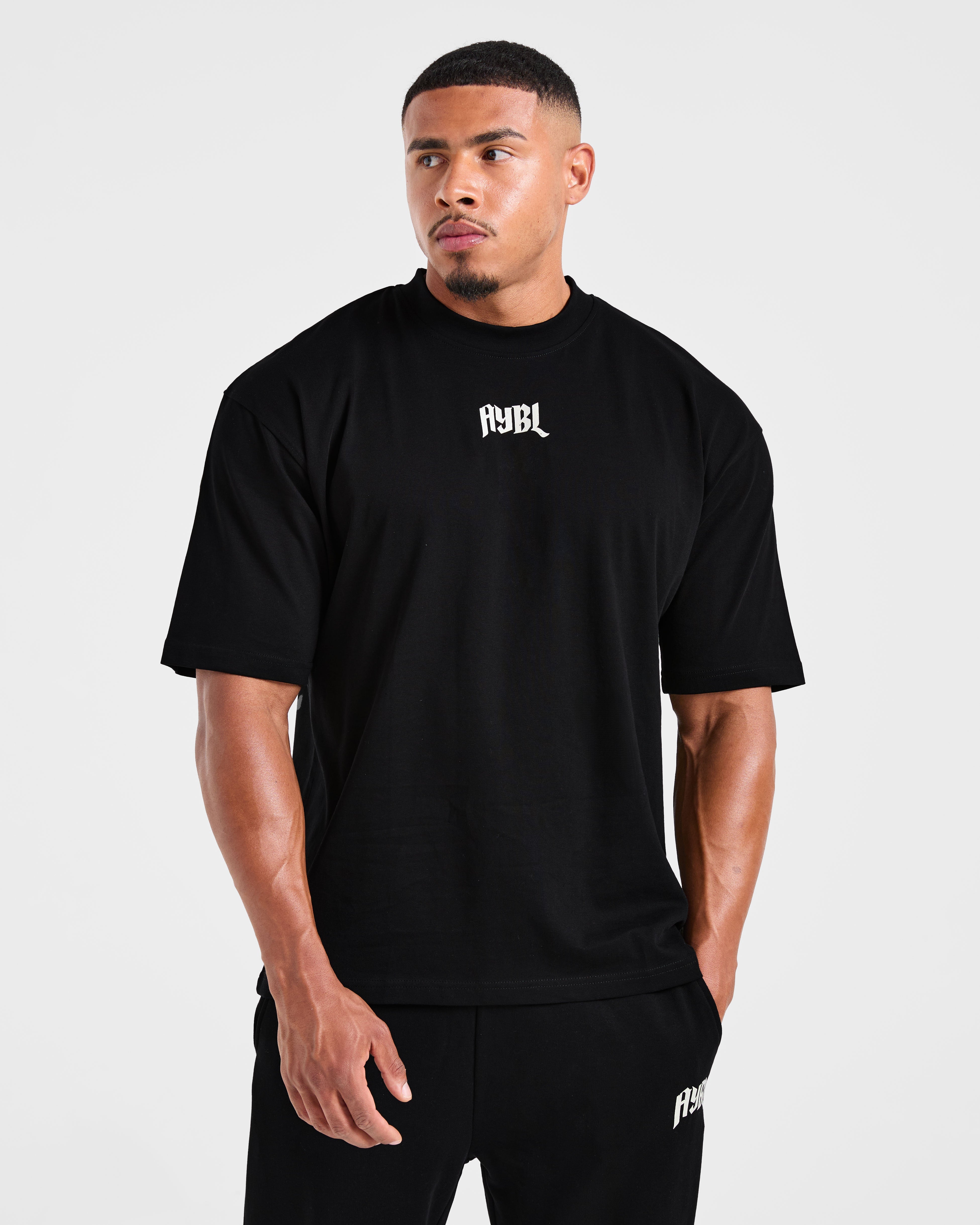 Lifting Club Gothic Oversized T Shirt - Black/Off White