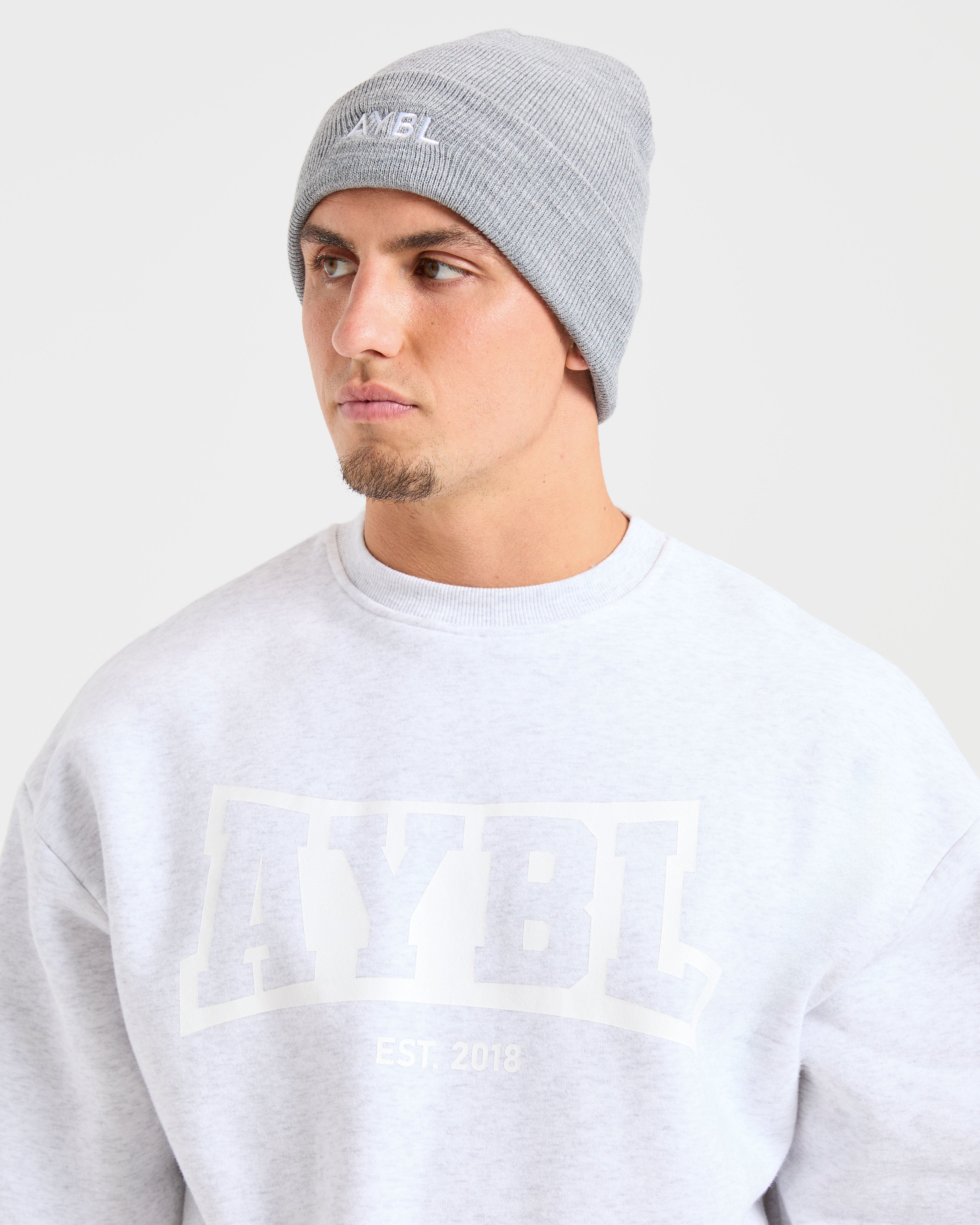 Embroidered Beanie - Grey Marl