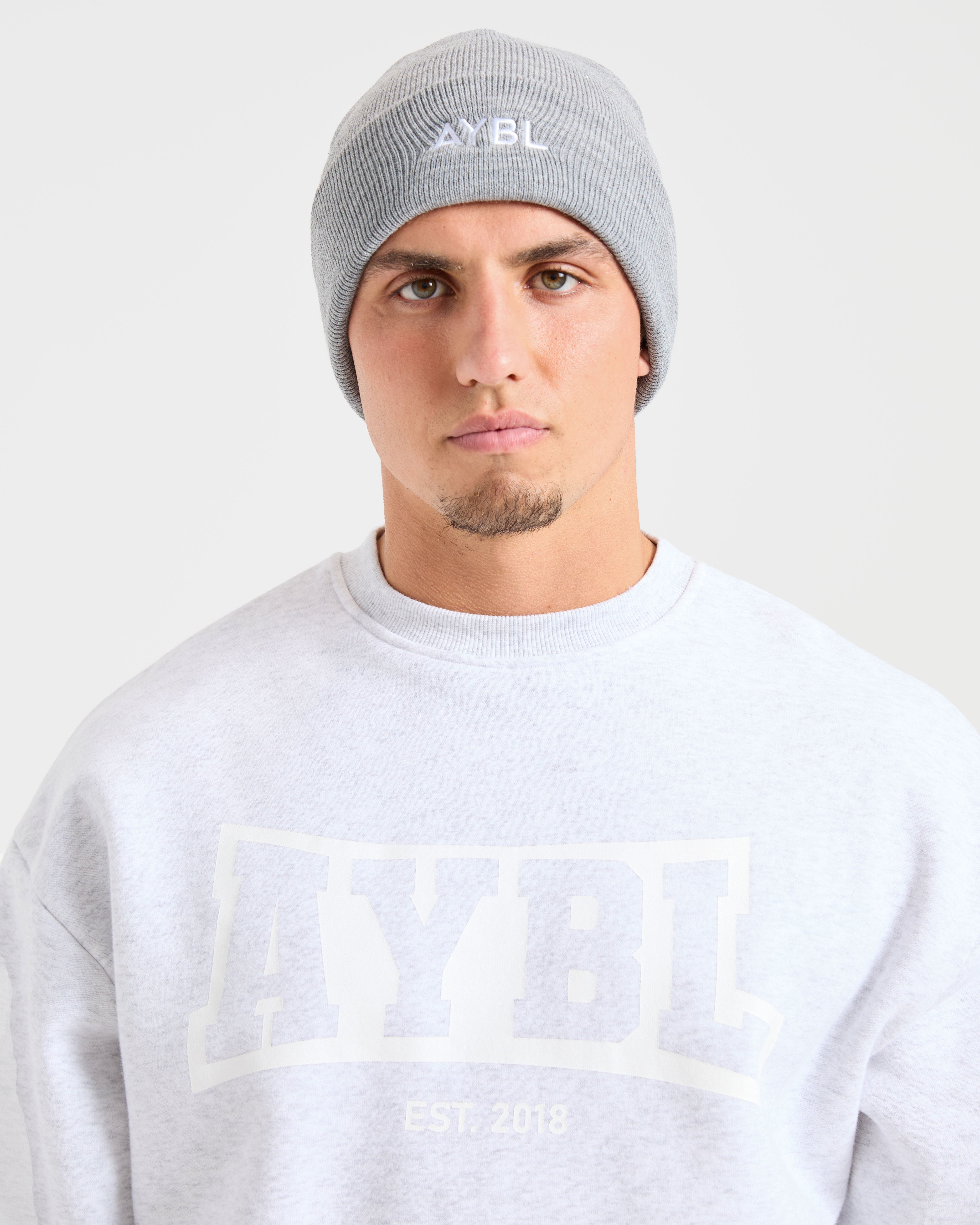 Embroidered Beanie - Grey Marl