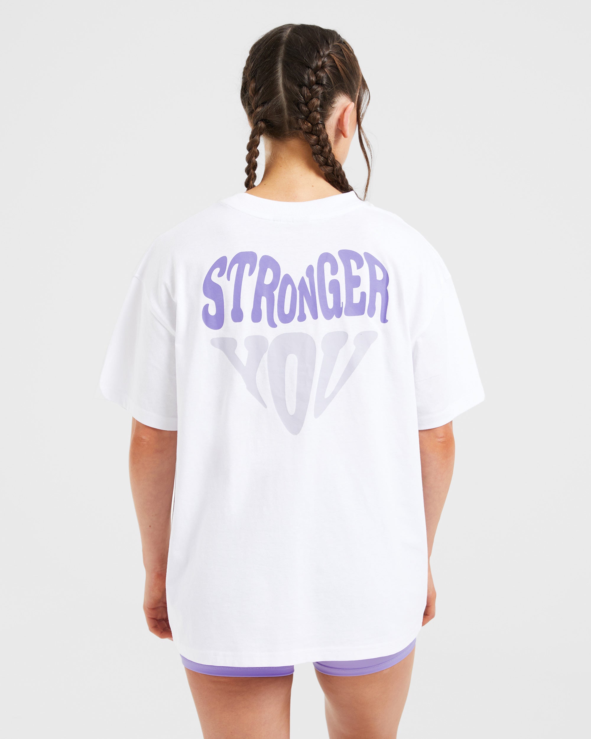 Stronger You Oversized T Shirt - White/Purple