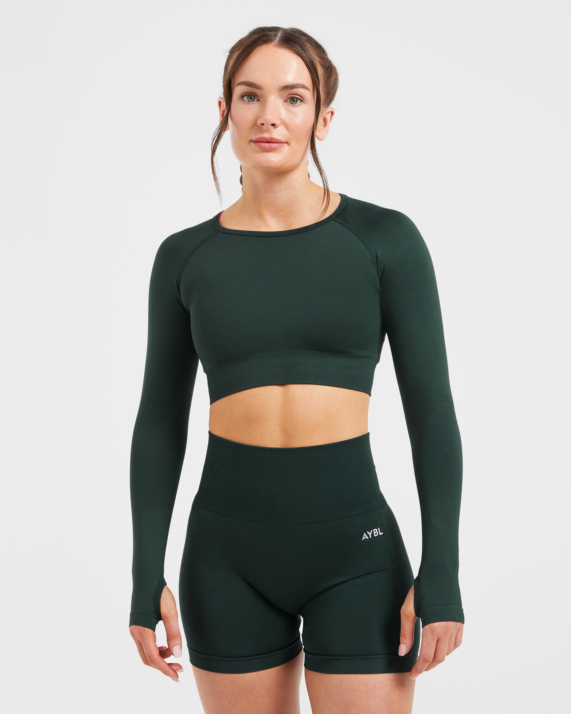 Empower Seamless Long Sleeve Crop Top - Dark Green