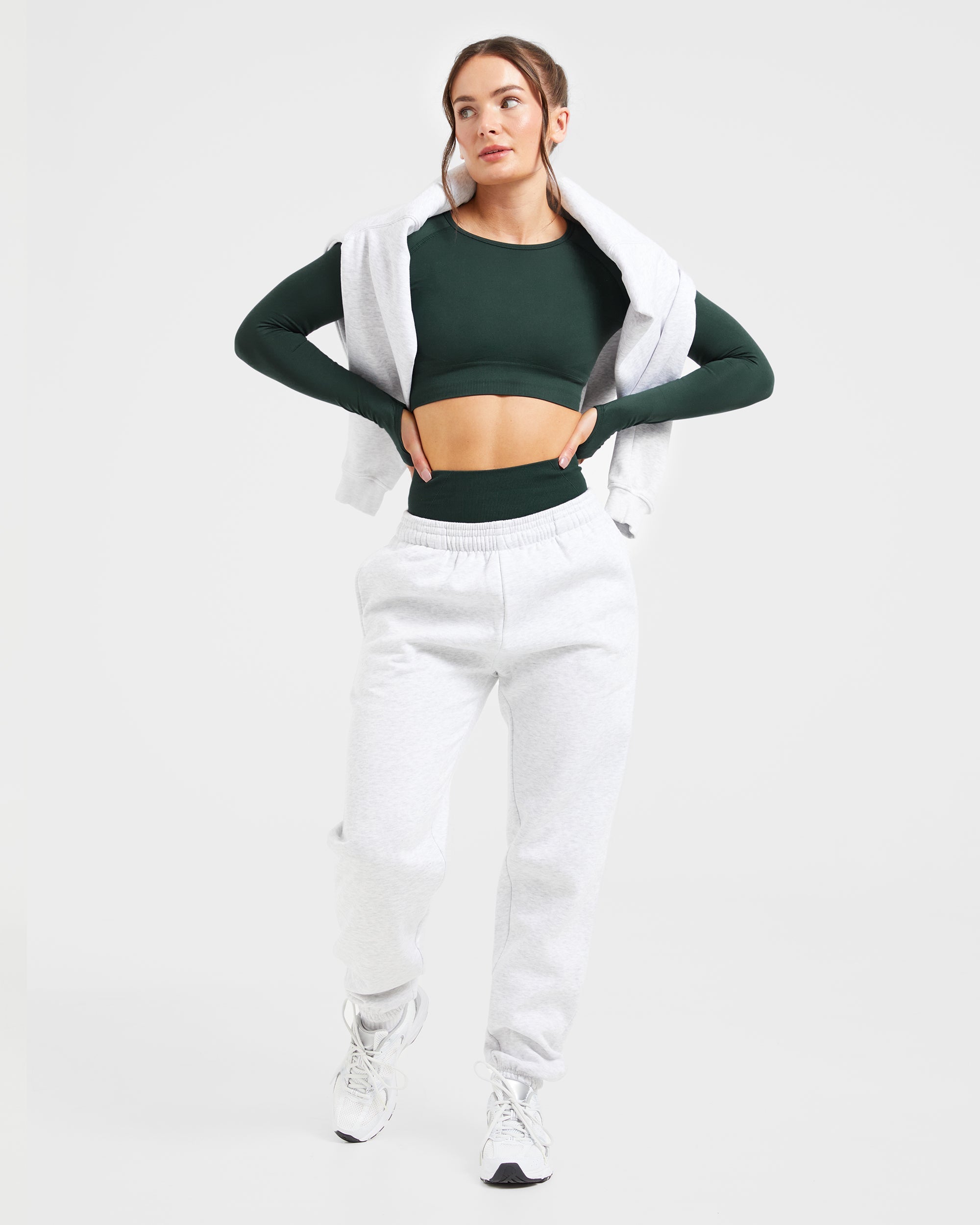 Empower Seamless Long Sleeve Crop Top - Dark Green