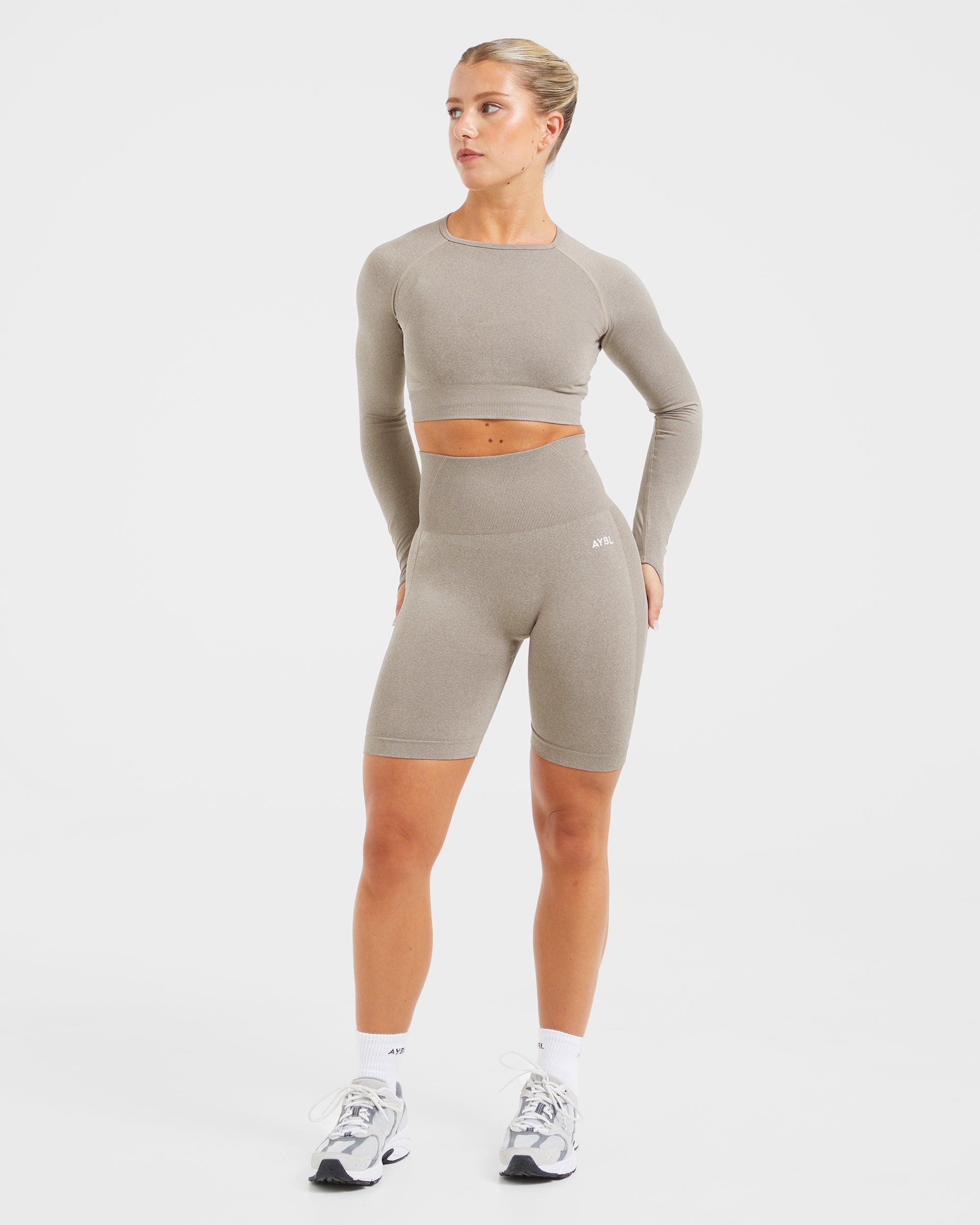 Empower Seamless Long Sleeve Crop Top - Taupe Marl