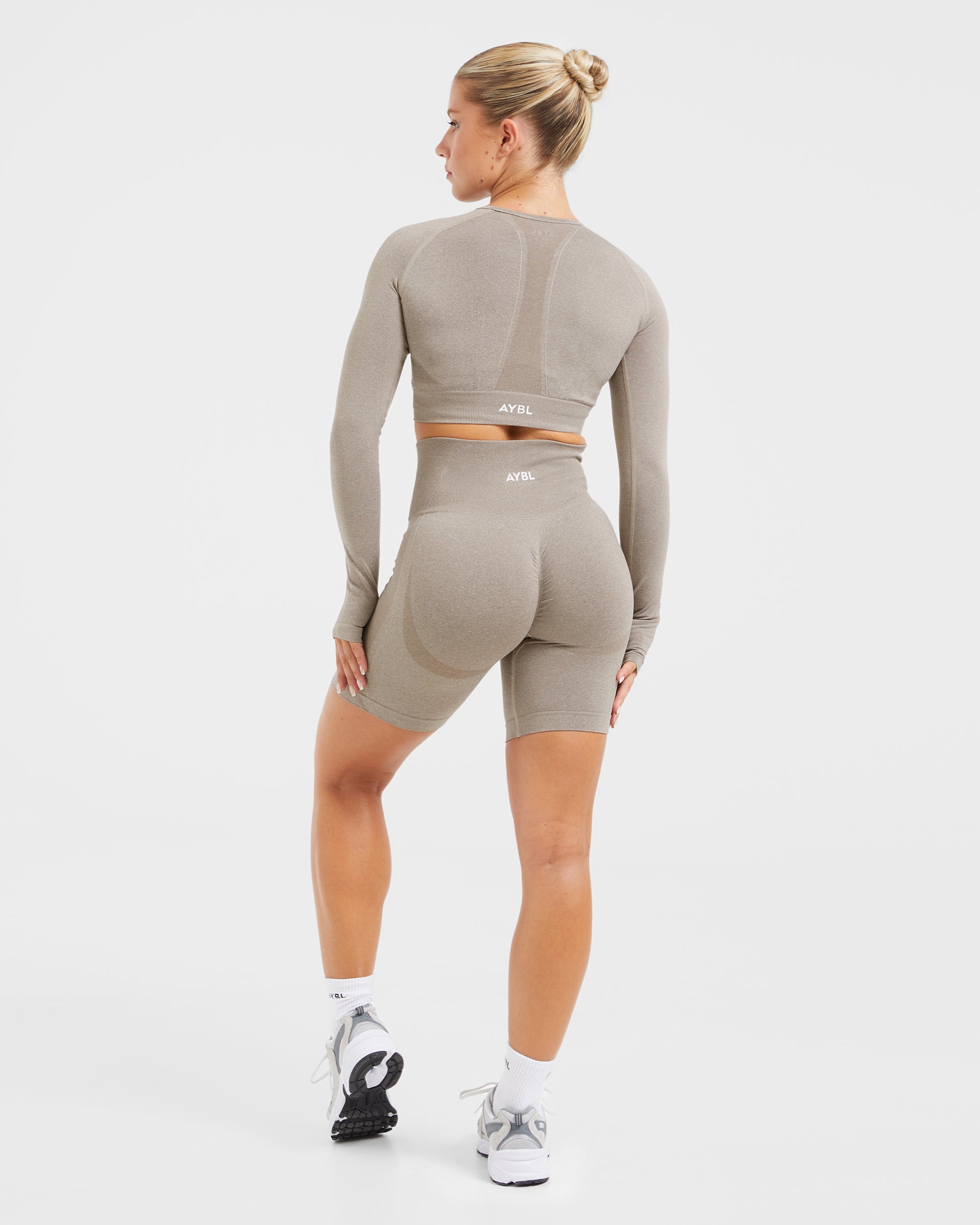 Empower Seamless Long Sleeve Crop Top - Taupe Marl