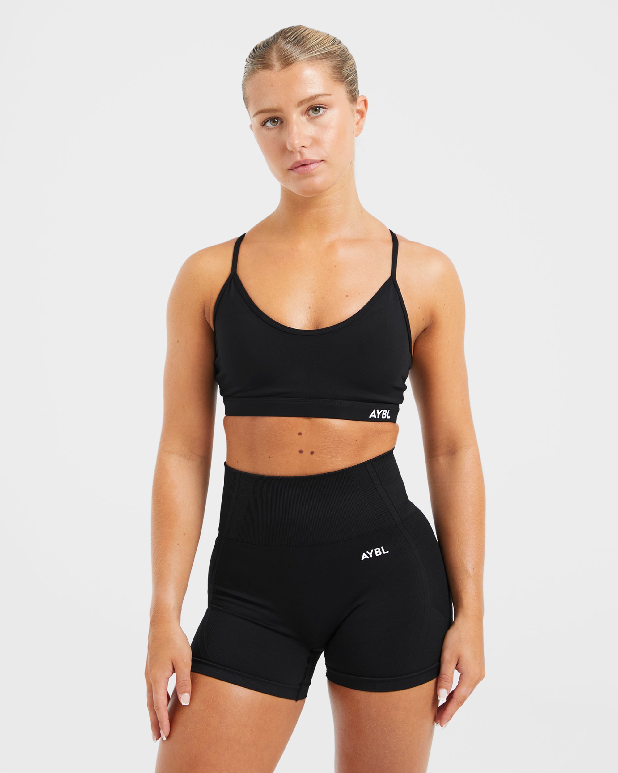 Essential V Neck Sports Bra - Black