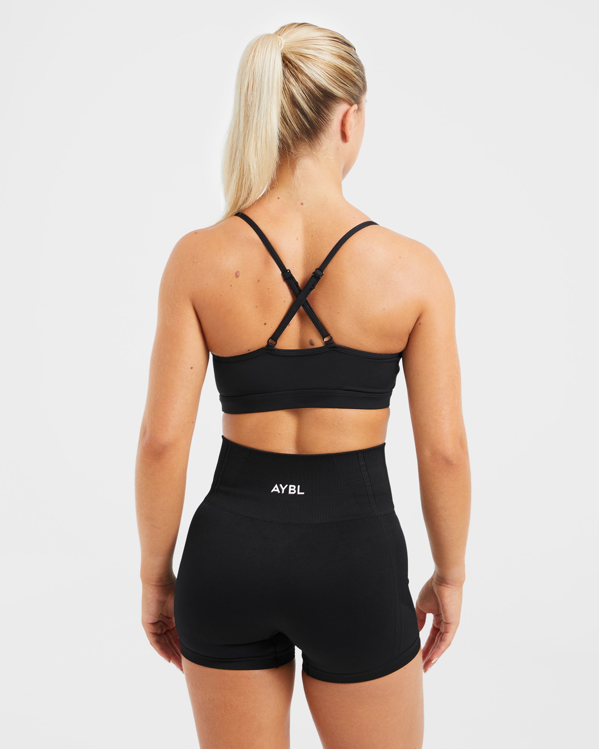 Essential V Neck Sports Bra - Black