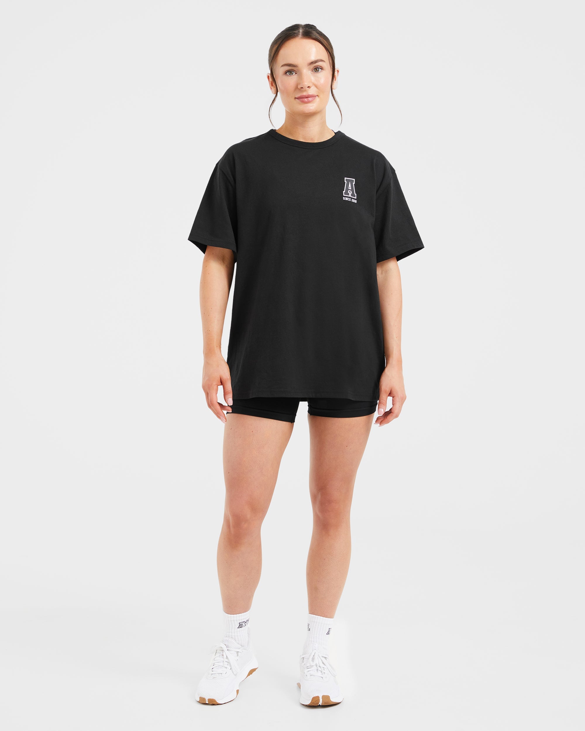 Varsity Statement Oversized T Shirt - Black