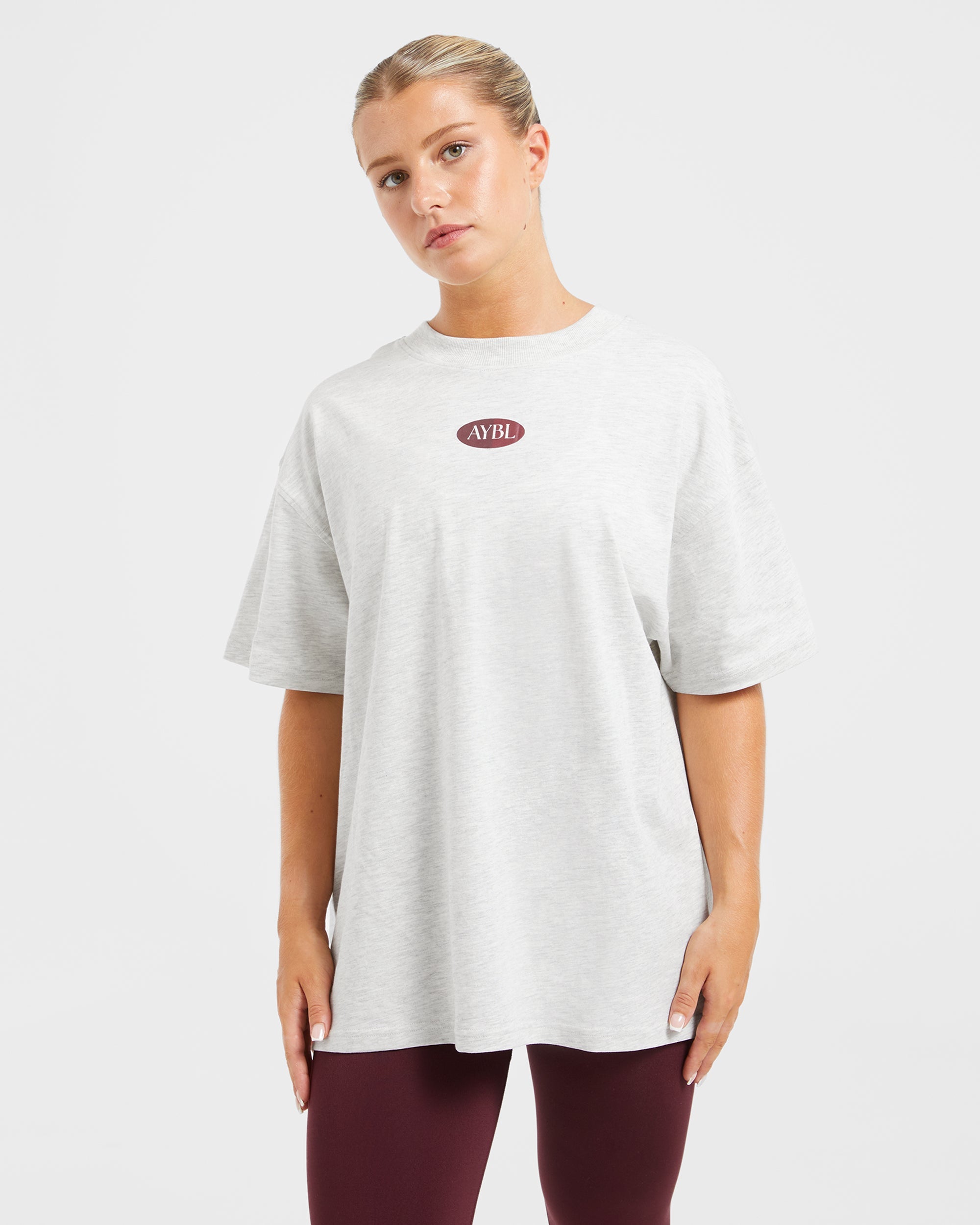 AYBL Lifestyle Oversized T Shirt - Heather Grey/Burgundy