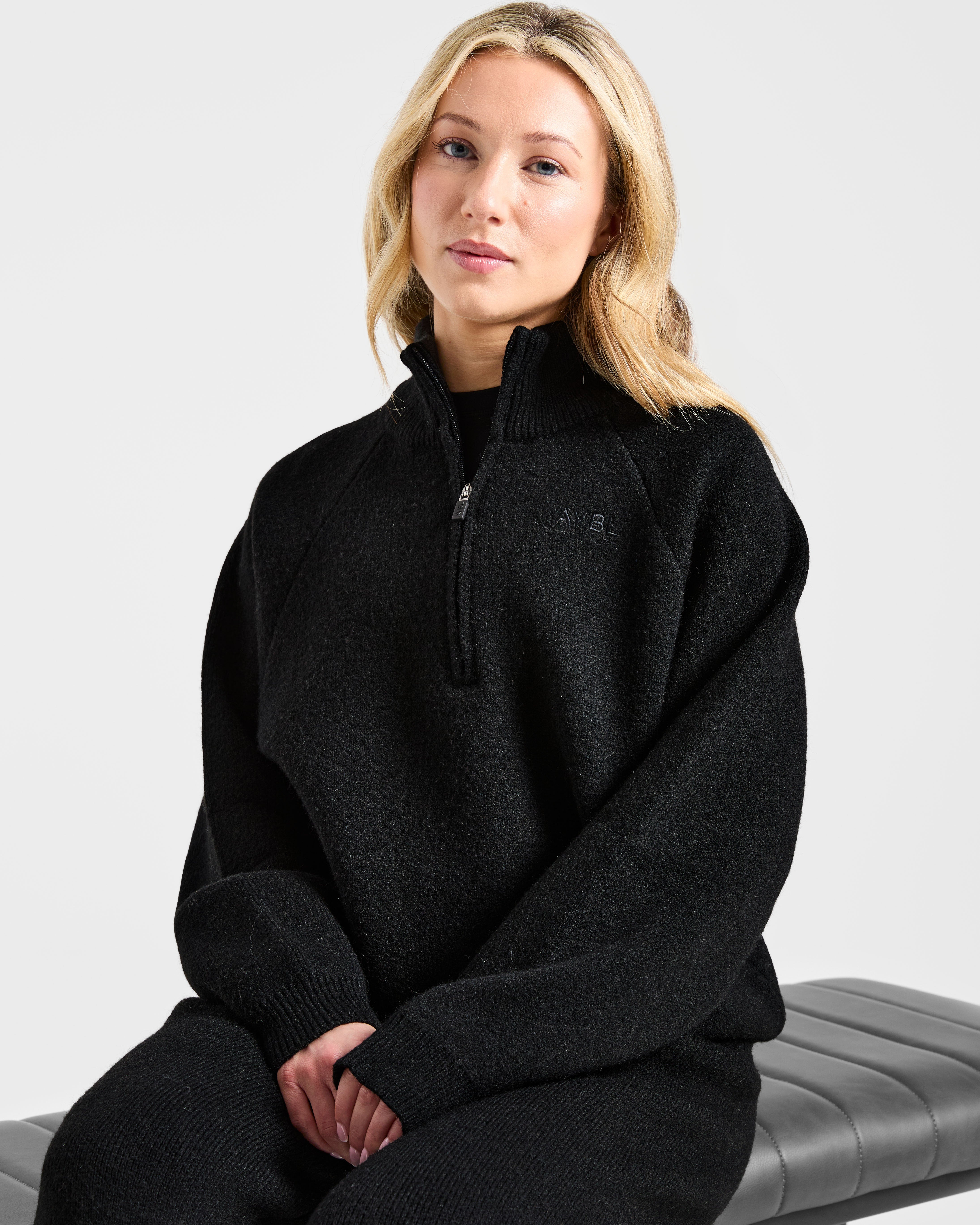 Soft Oversized Knitted 1/4 Zip - Black
