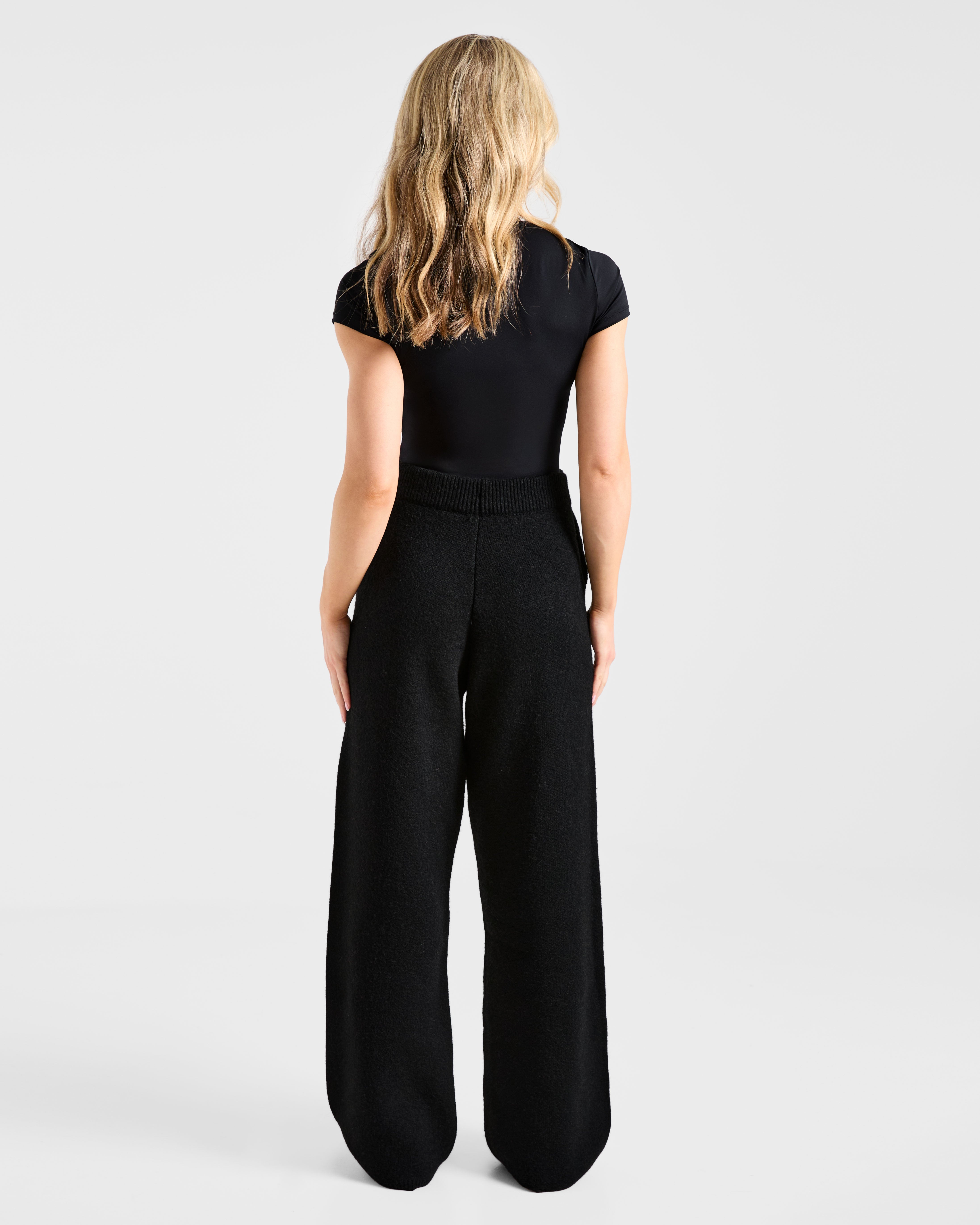 Soft Oversized Knitted Straight Leg Joggers - Black