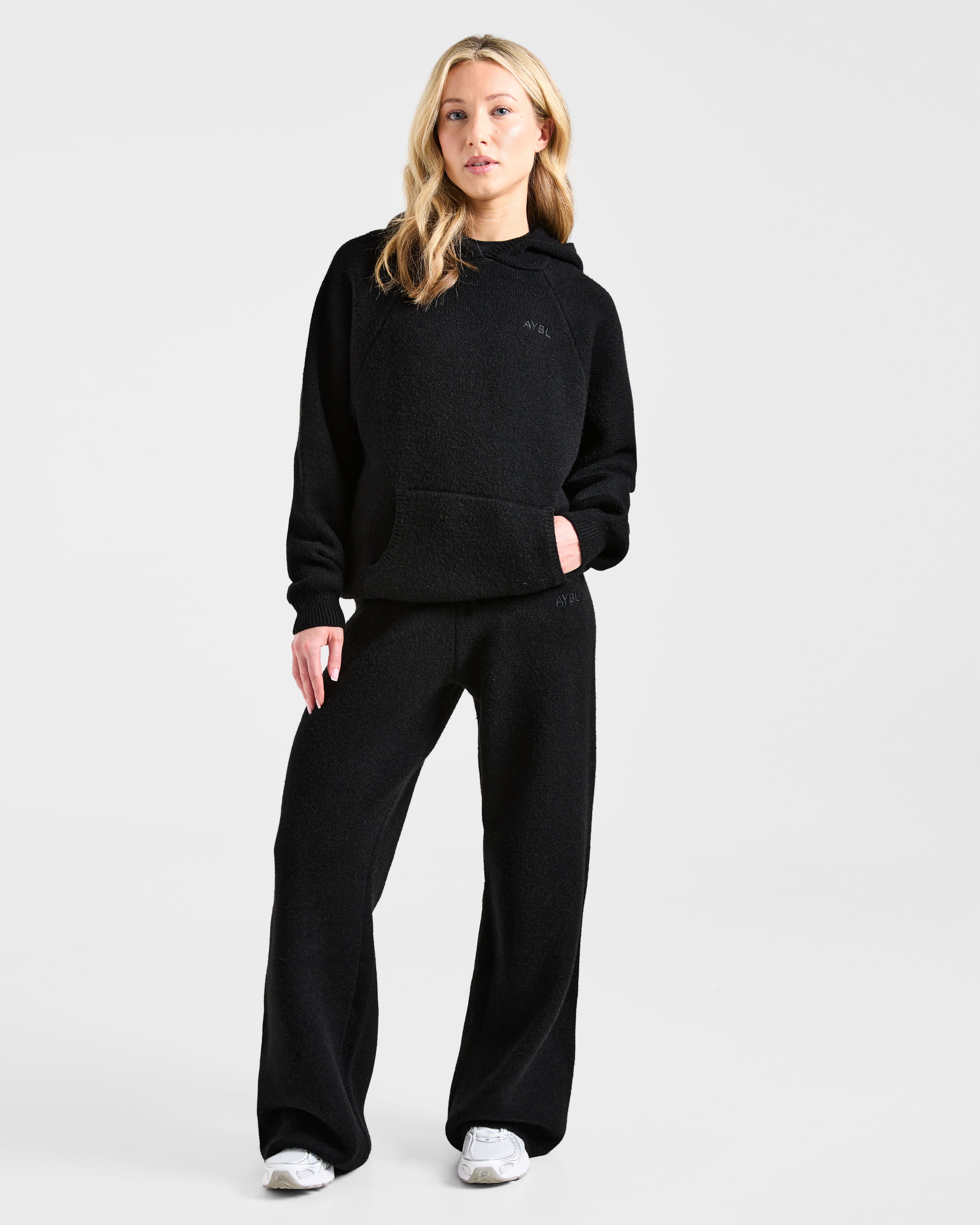 Soft Oversized Knitted Hoodie - Black