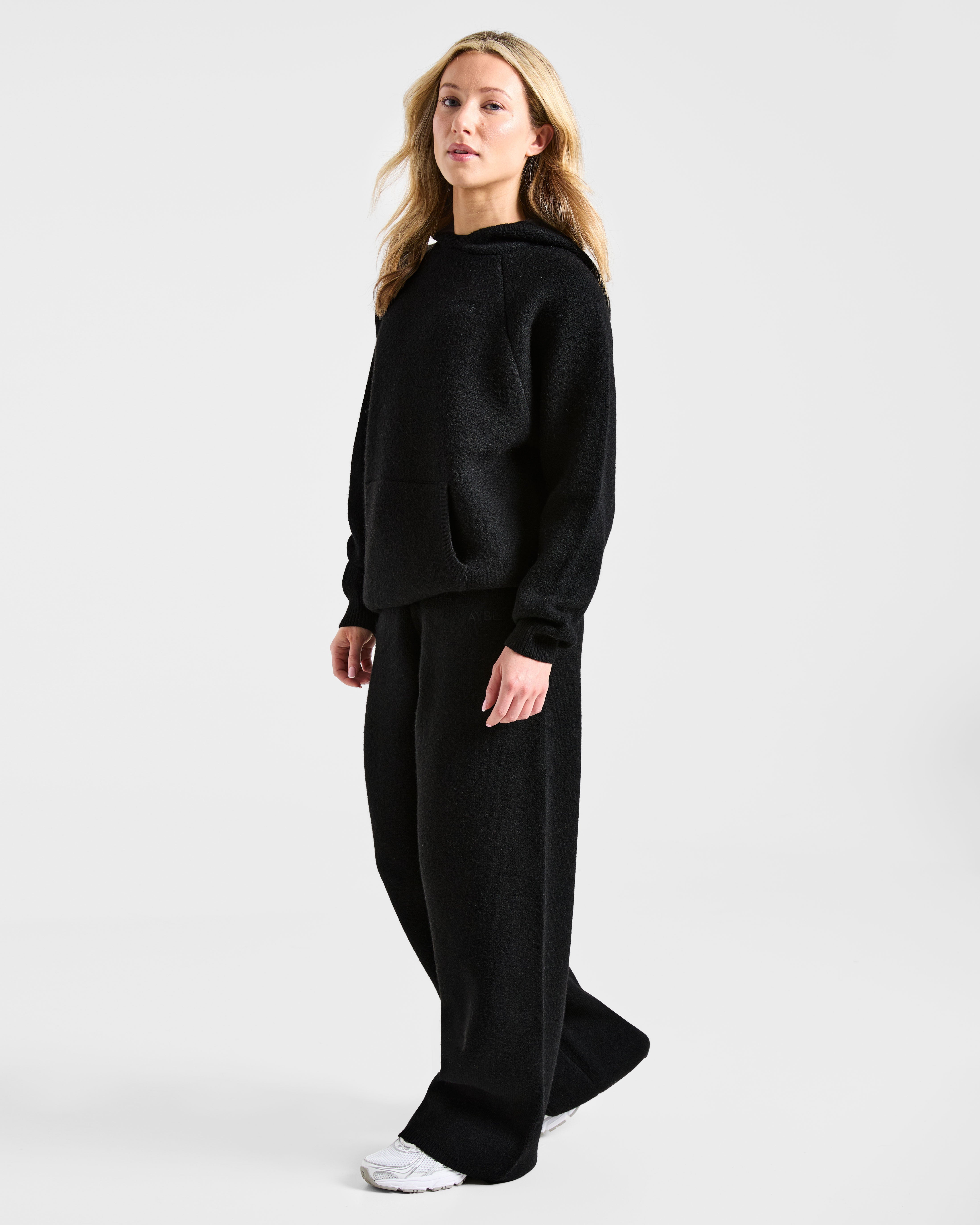 Soft Oversized Knitted Straight Leg Joggers - Black