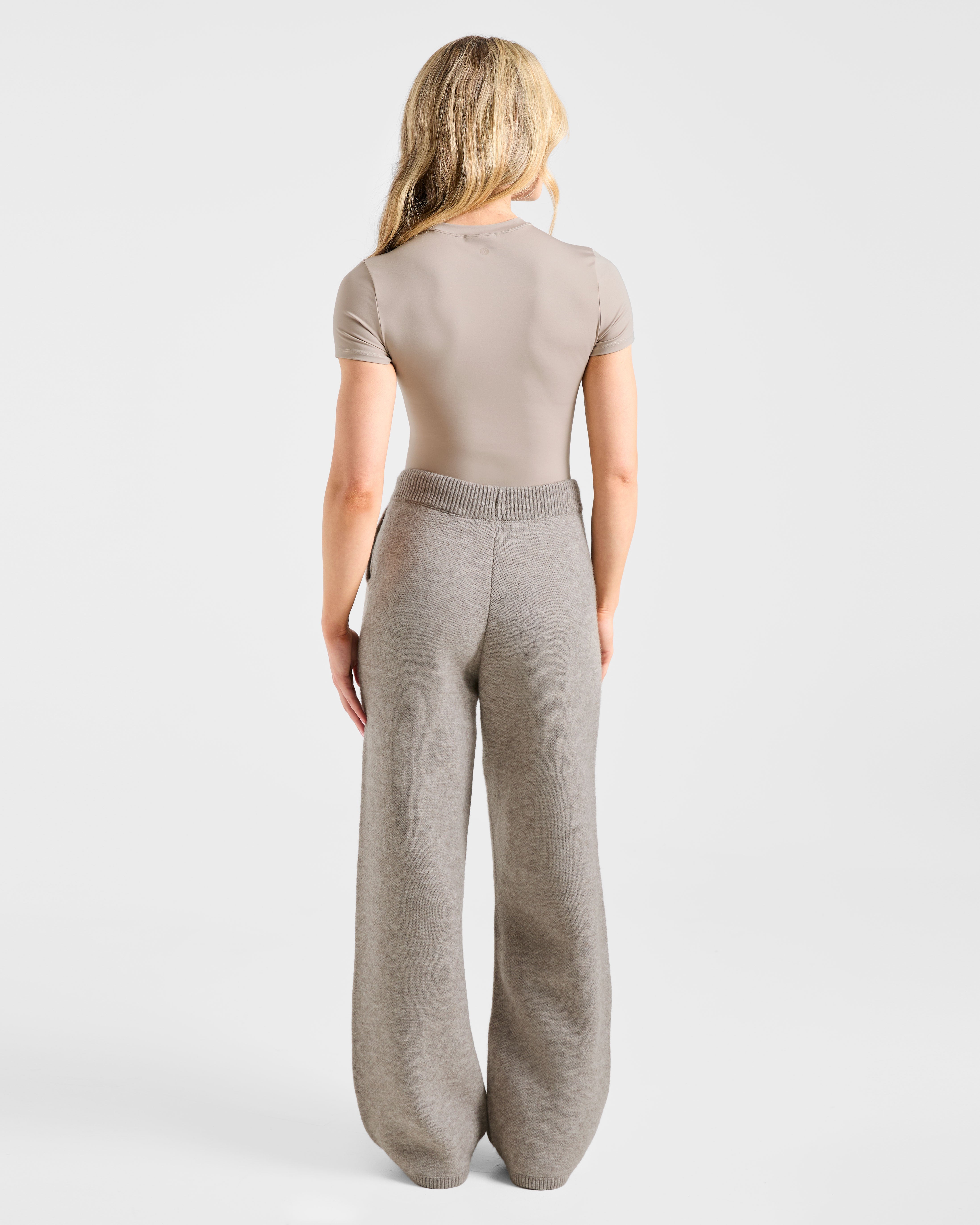 Soft Oversized Knitted Straight Leg Joggers - Brown Marl