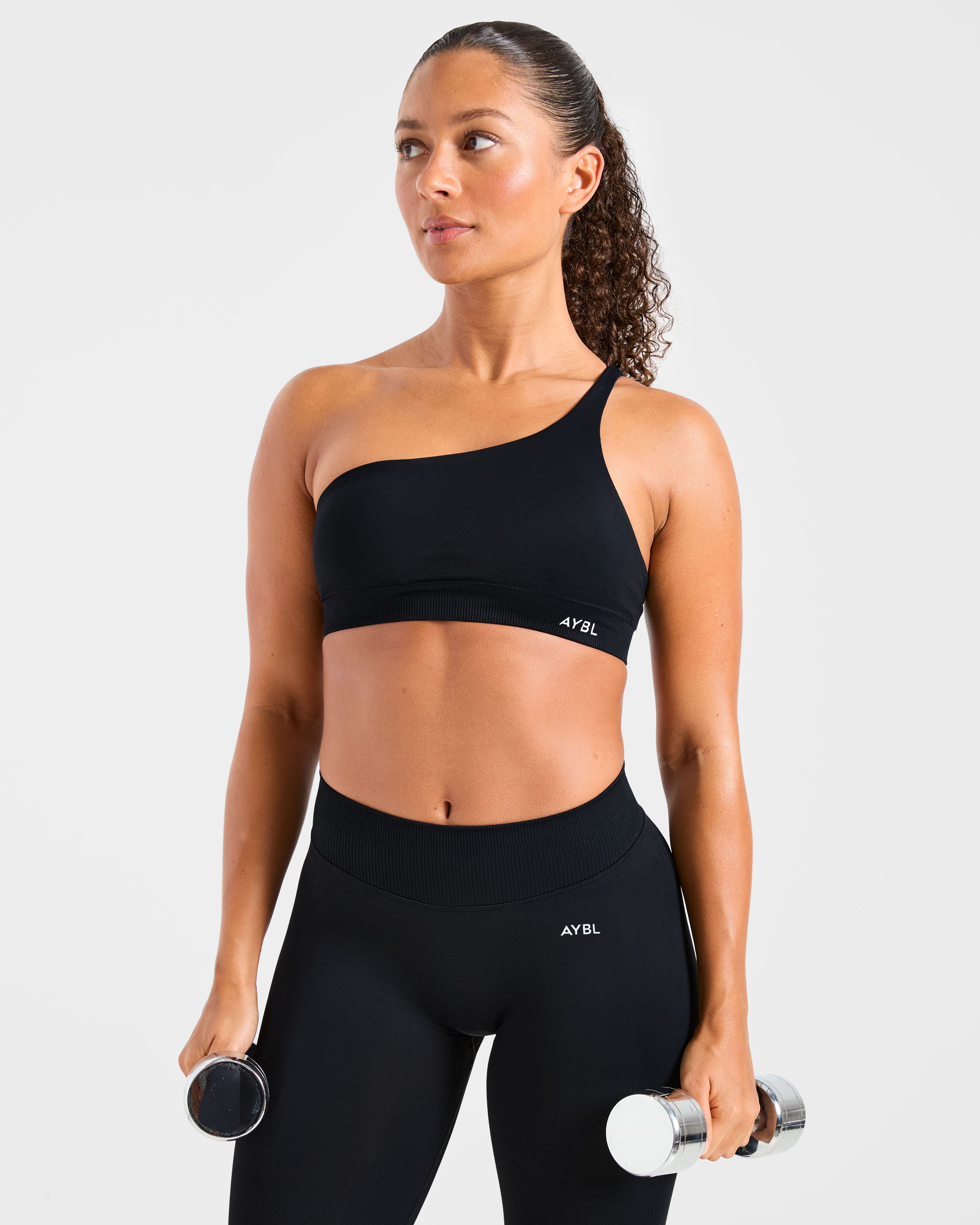 Enhance Seamless One Shoulder Sports Bra - Black