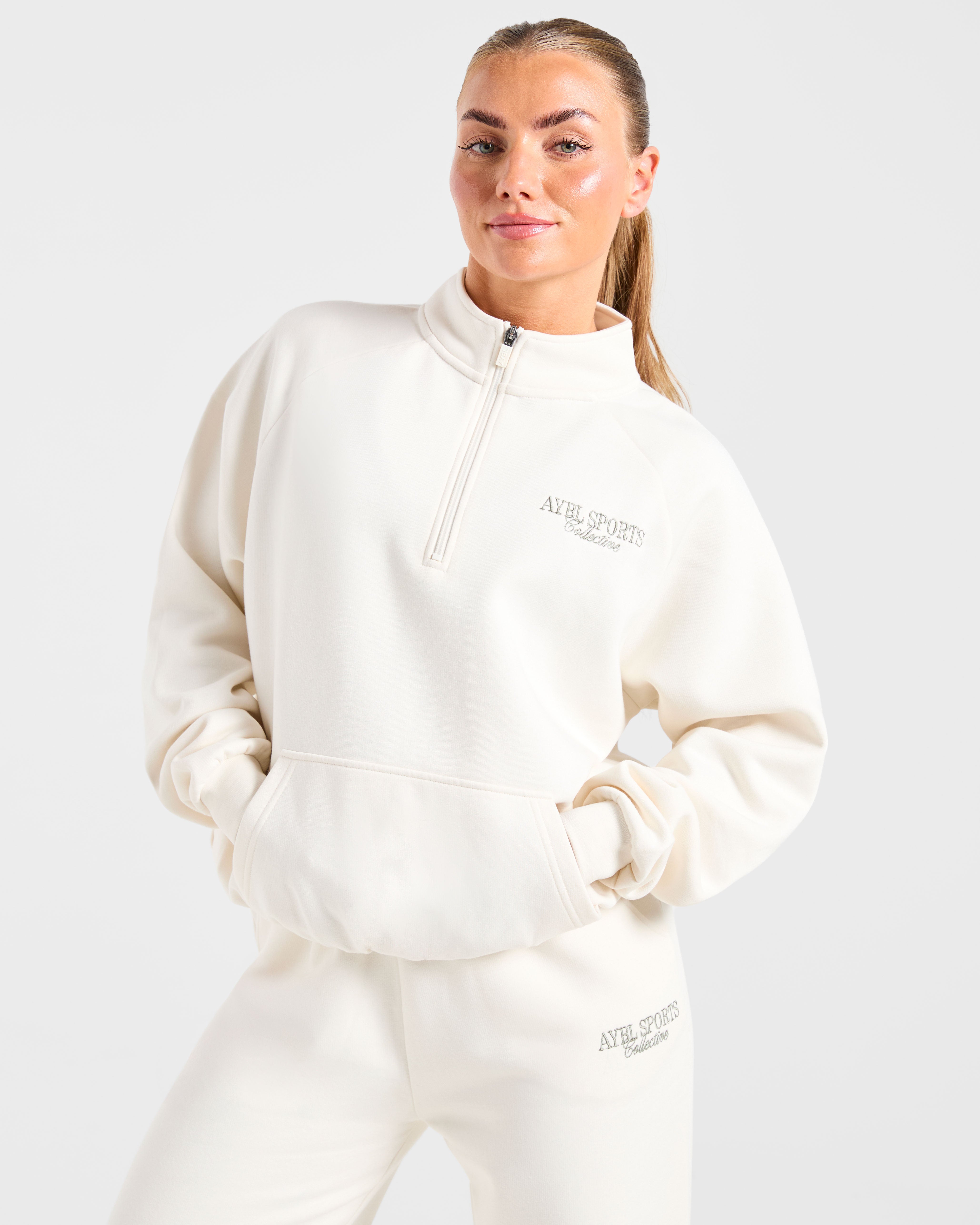Sports Collective Oversized 1/4 Zip Pullover - Off White/Green