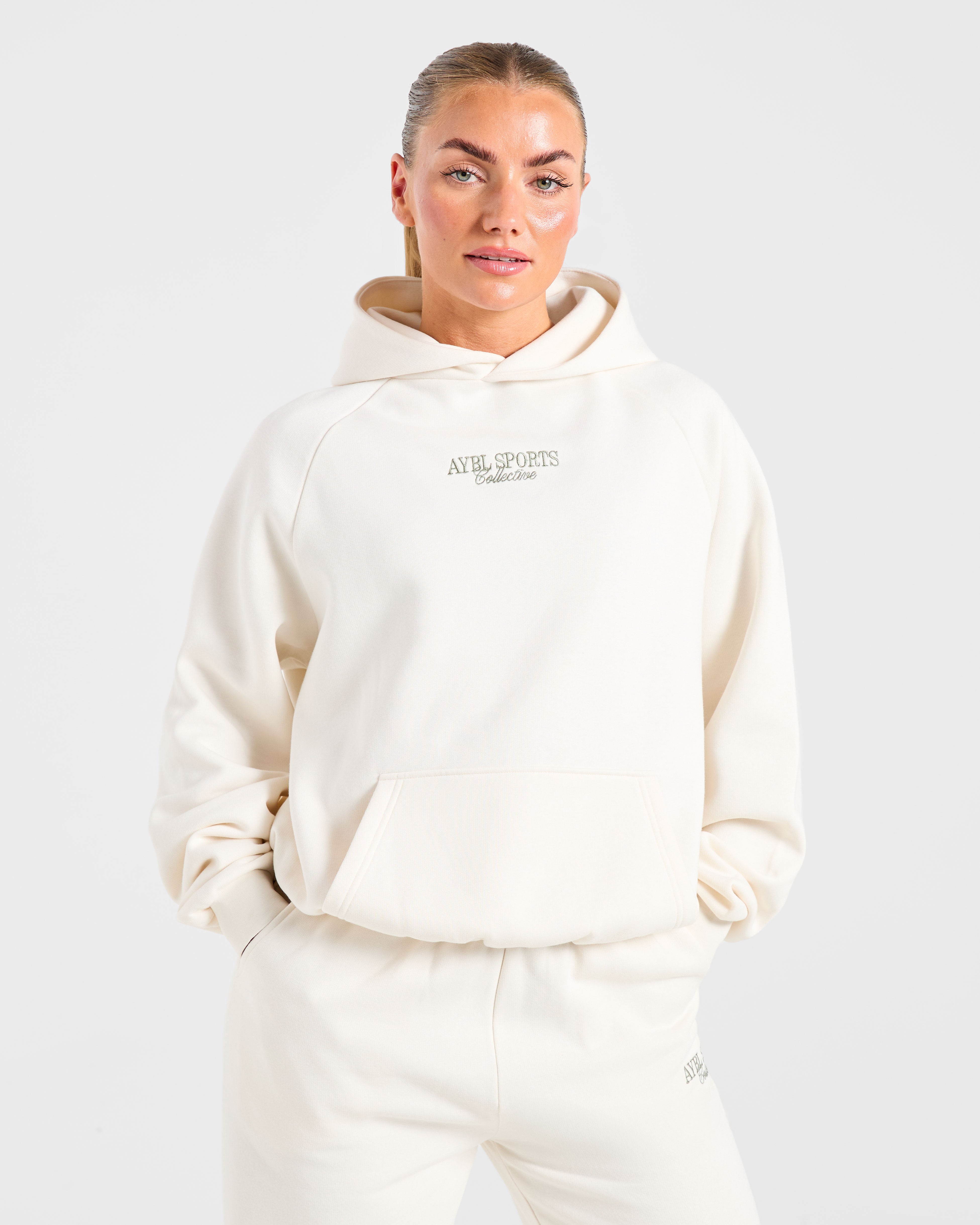 Sports Collective Oversized Hoodie - Off White/Green