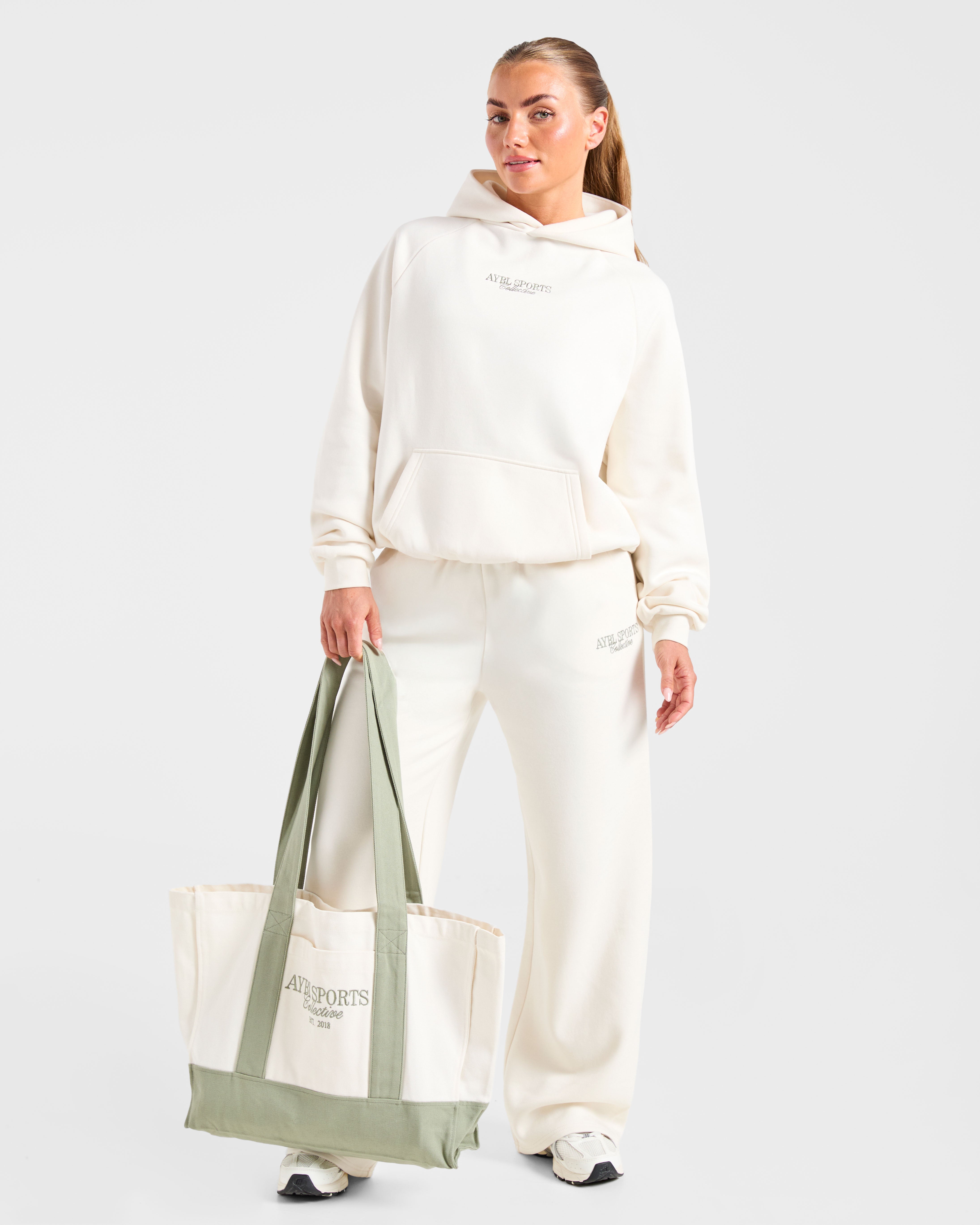 Sports Collective Oversized Hoodie - Off White/Green