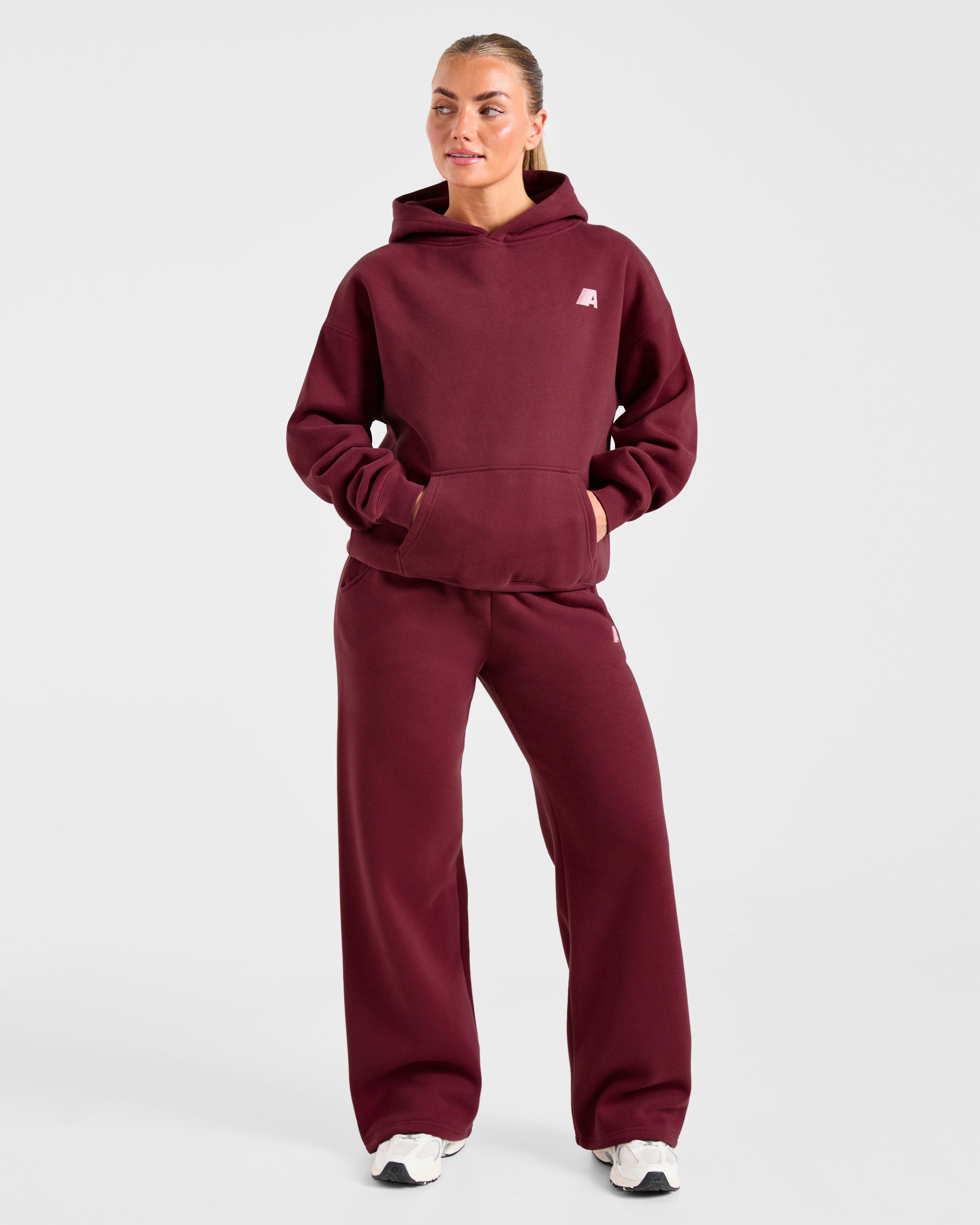 Retro Athletics Oversized Straight Leg Joggers - Deep Raspberry/Pink