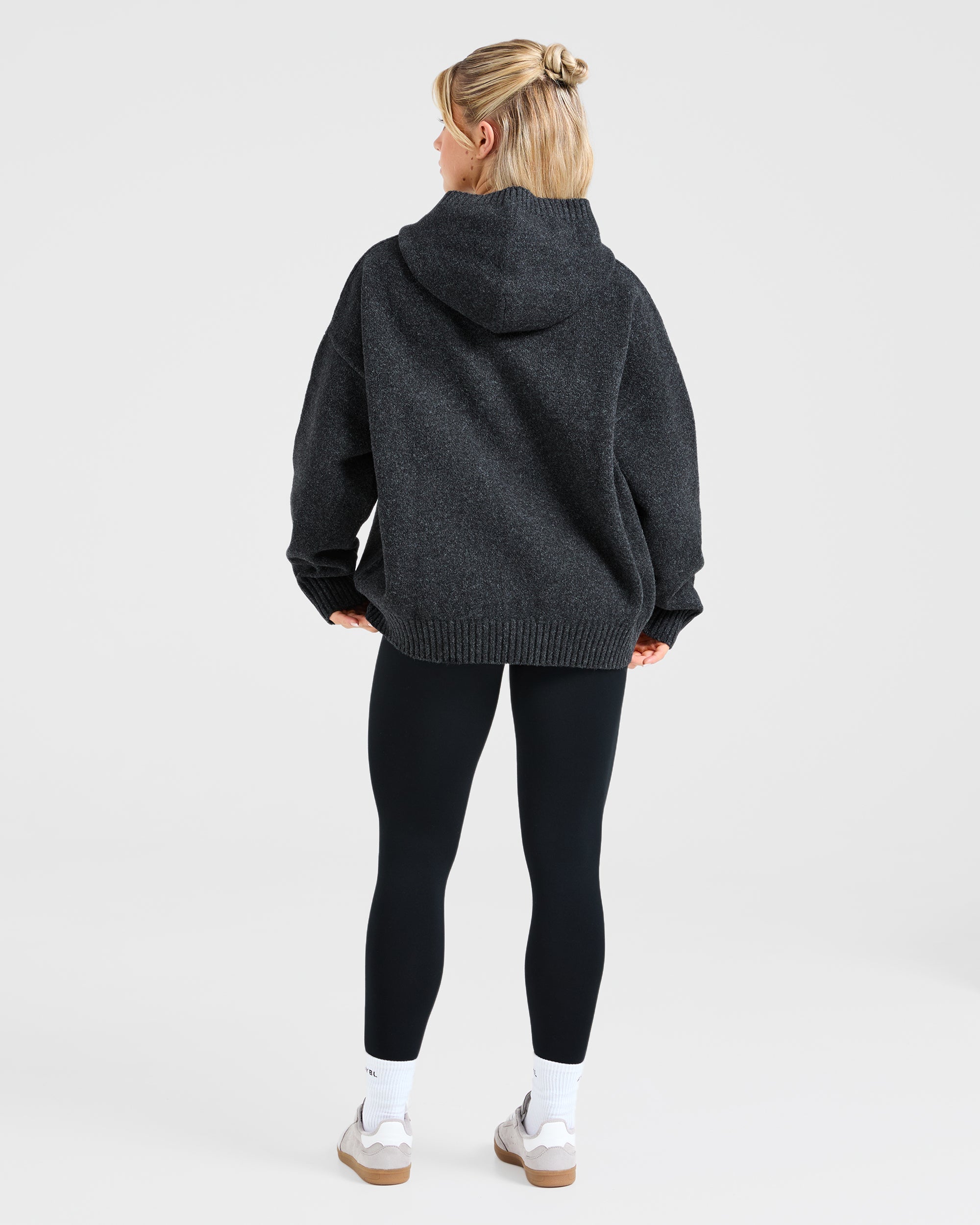 Varsity Oversized Knitted Hoodie - Charcoal