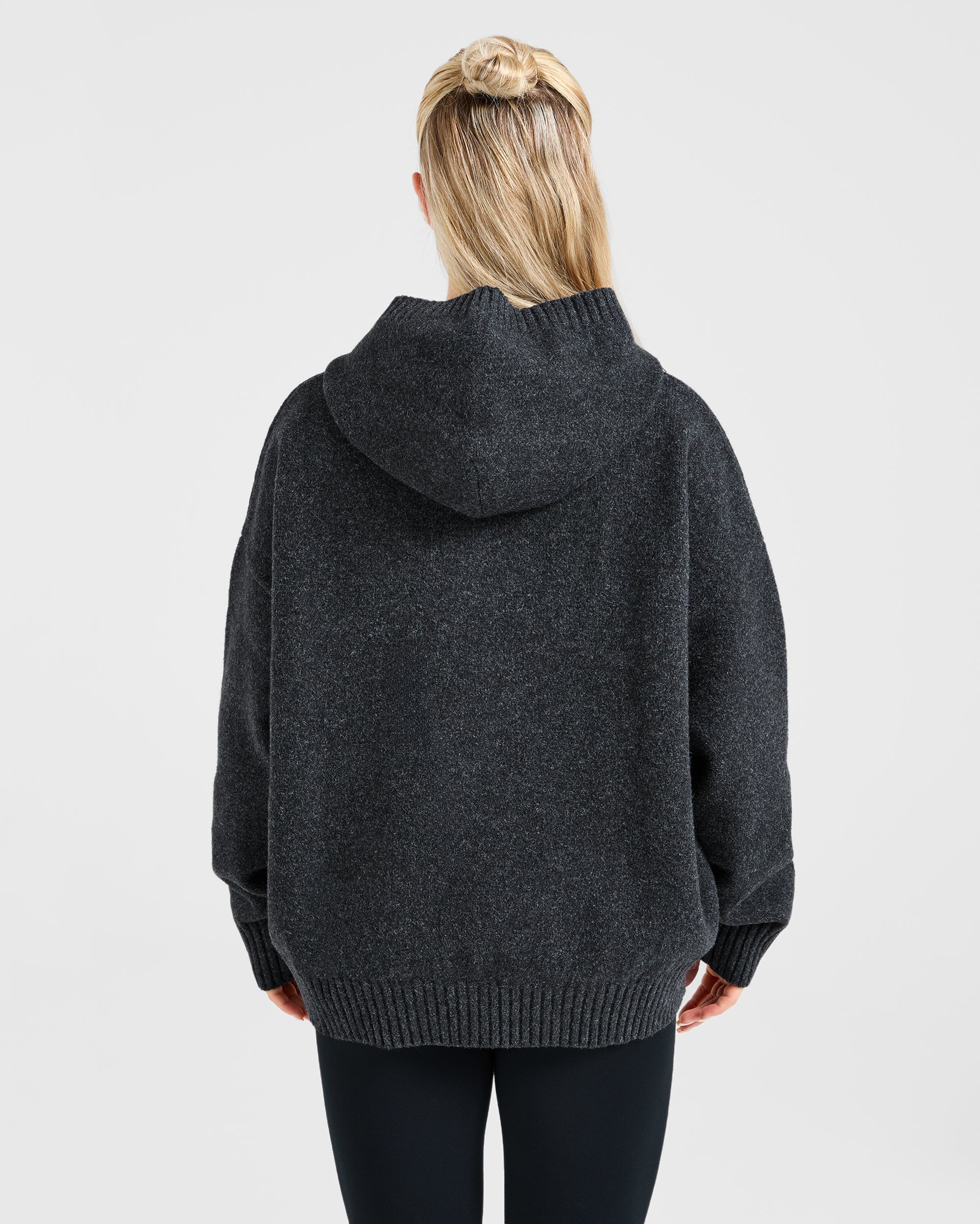 Varsity Oversized Knitted Hoodie - Charcoal