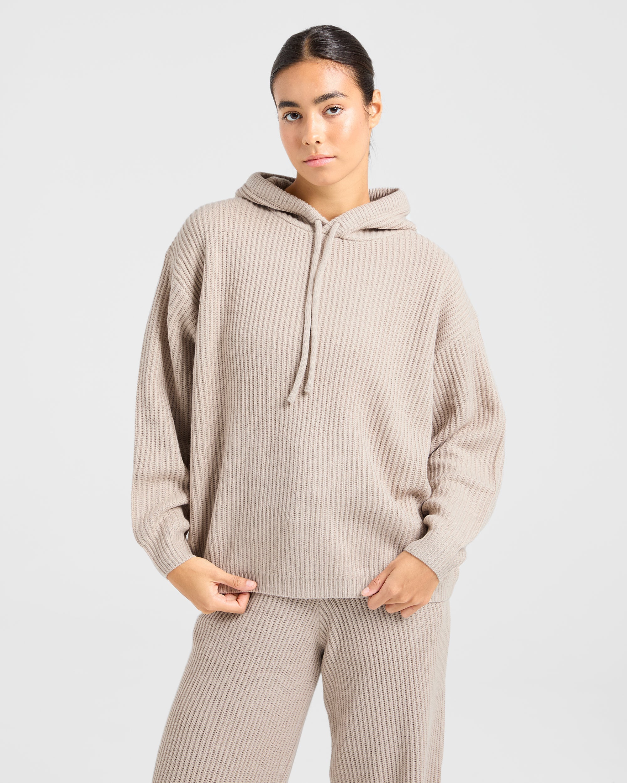 Lounge Oversized Knit Hoodie - Taupe Brown