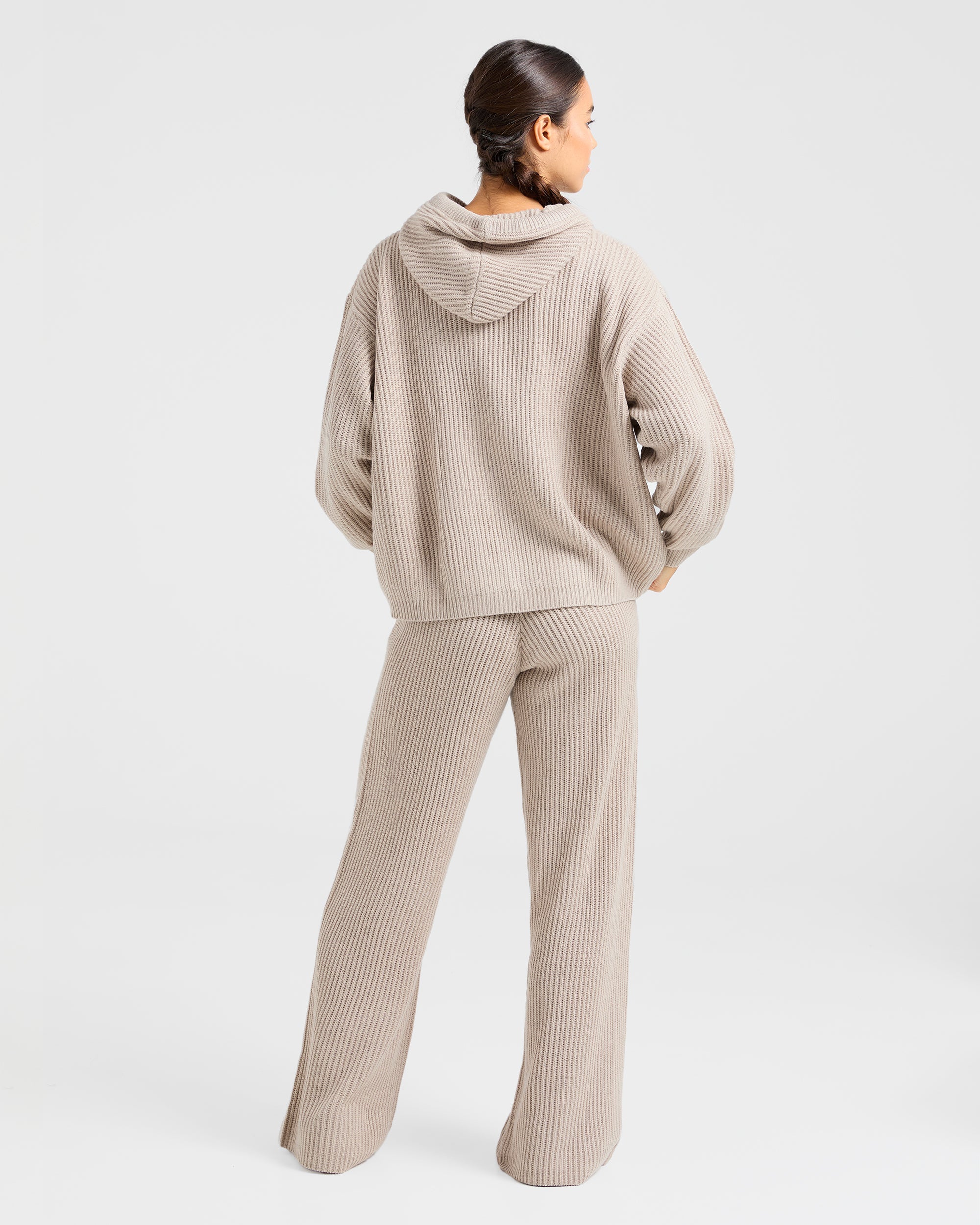 Lounge Oversized Knit Hoodie - Taupe Brown